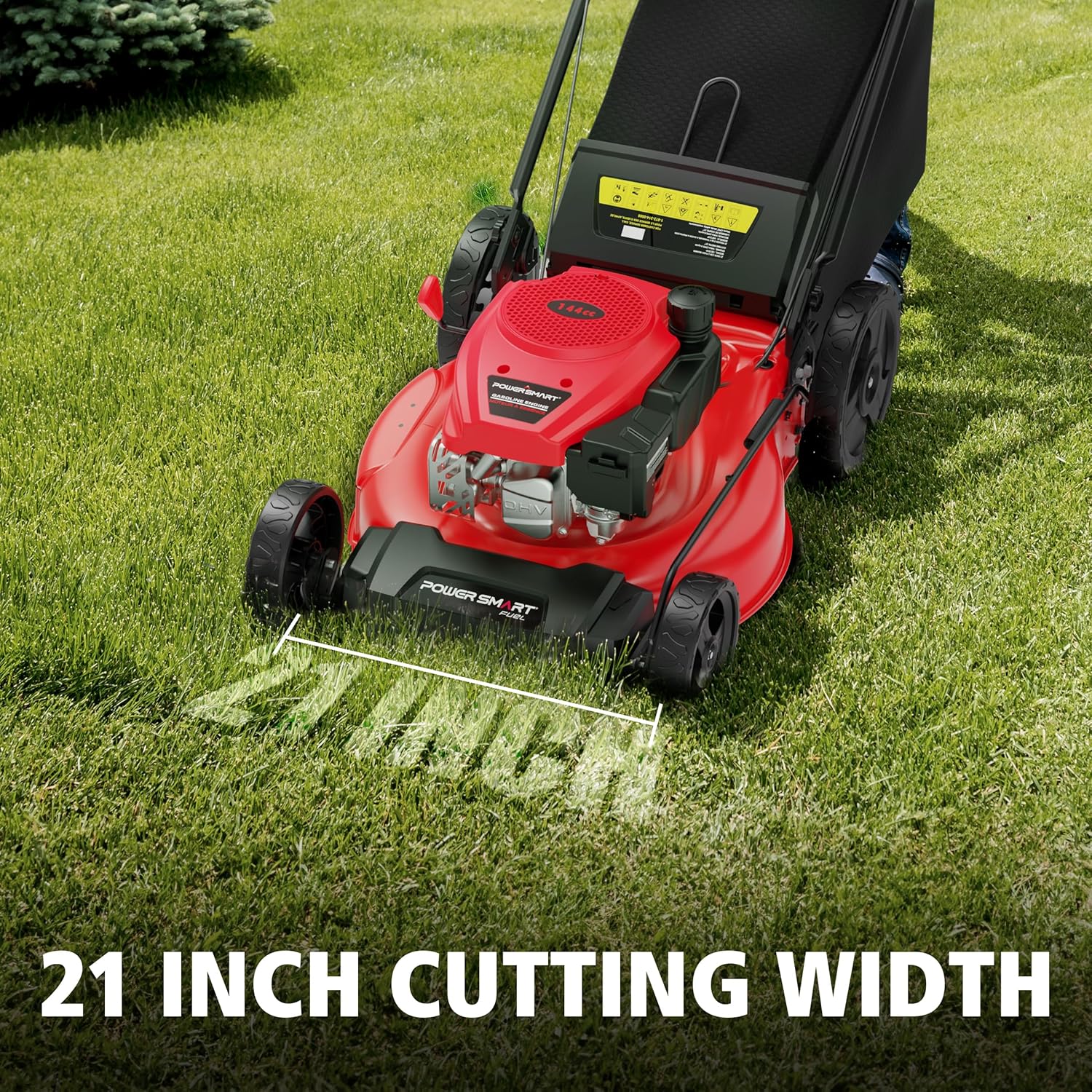 PowerSmart 21" 2-in-1 Push Lawn Mower  144cc Engine Mulching  Bagging  High Wheels  Lightweight and Easy Assembly 6 Cutting Height  Lightweight for Garden Yard