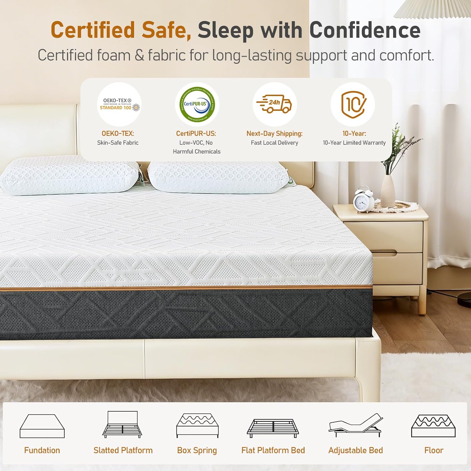 Extra Firm RV Mattress 10-Inch: Extra & Medium Firm Dual Firmness Flippable, Double Sides Sleep Memory Foam Mattress for Back Pain, Removable Ice Silk Cover, CertiPUR-US Certified, Short Queen 75x60