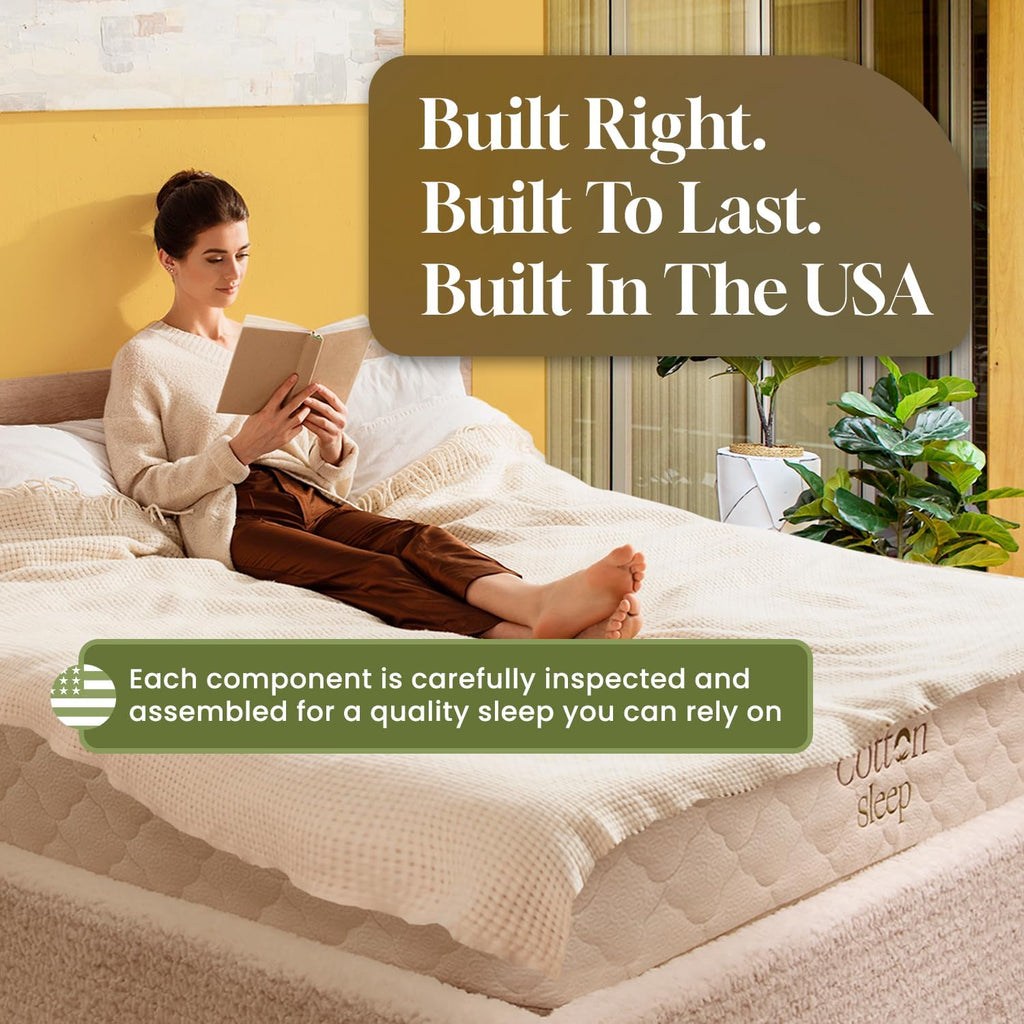 CottonSleep All Natural Mattress (100% Organic Cotton, Wool, & GOTS Latex, Made in The USA) Non Toxic, Fiberglass Free Hybrid Pocket Coil and Plush Foam Bed in A Box Medium Soft - Twin XL, 11"