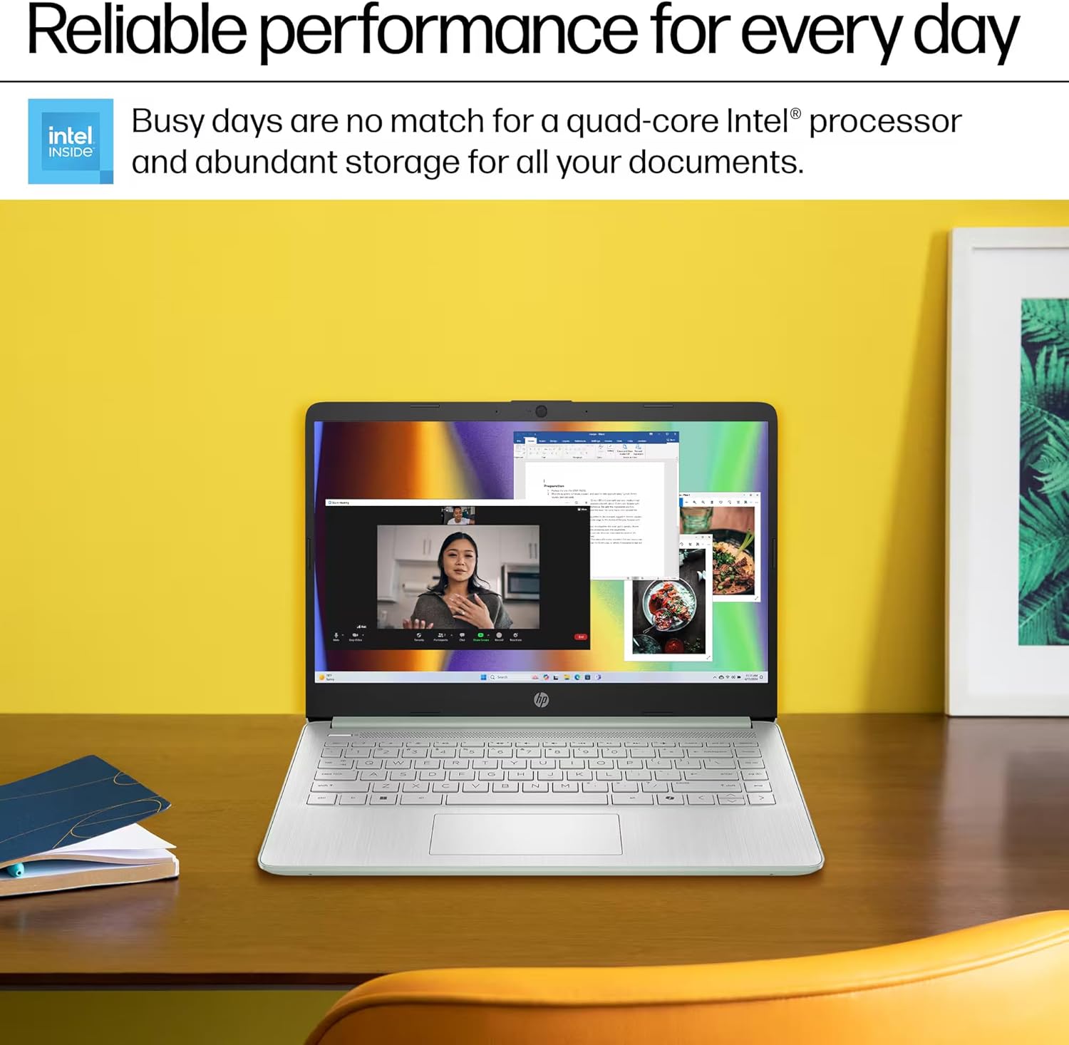 HP 14" Laptop 2025 Business Student Slim Computer  Lifetime MS Office  Copilot AI  Quad-Core Intel CPU  16GB RAM  628GB Storage (128GB UFS+500GB Ext)  MarxsolAccessory  Wi-Fi 6  Win 11 Pro  Green