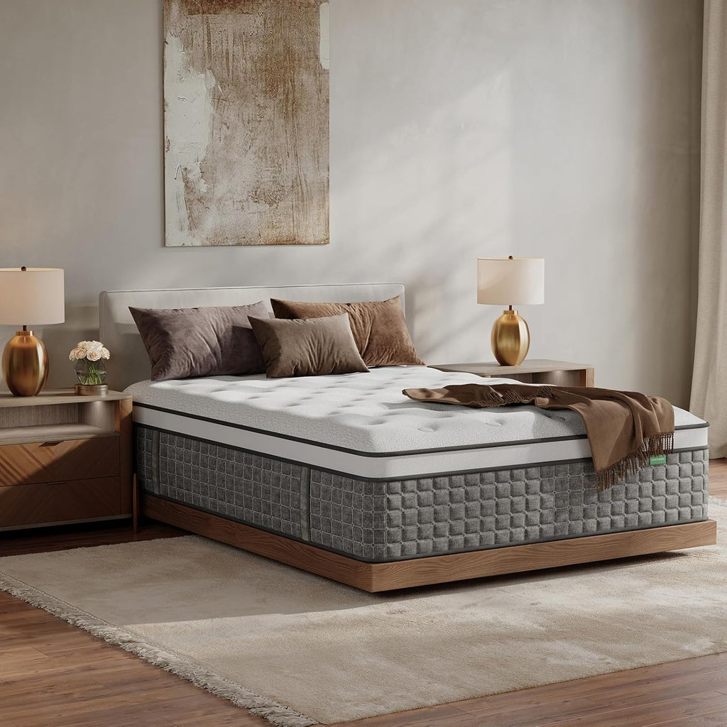 King Size Mattress, Medium Firm 12 Inch Hybrid Mattress King Size in a Box - Memory Foam & Pocket Springs for Back Pain Relief, Fiberglass Free, Motion Isolation, CertiPUR-US & OEKO-TEX Certified