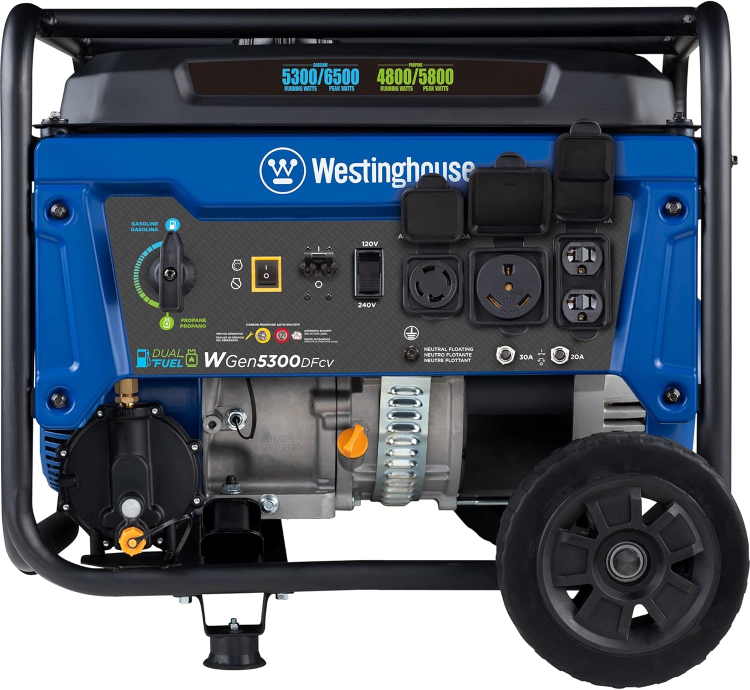 Westinghouse 6500 Watt Dual Fuel Home Backup Portable Generator  Transfer Switch Ready 30A Outlet  RV Ready 30A Outlet  CO Sensor