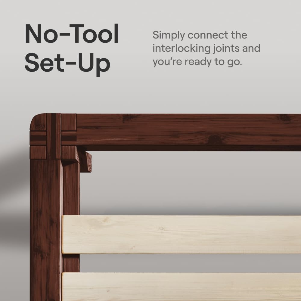 Nectar Bamboo Platform Bed Frame - Twin - Walnut - Floating Center Support Legs - 12” Height - Easy Tool Free Set Up - Contemporary and Durable - Sturdy Wooden Support Slats - Holds Up to 500 Pounds