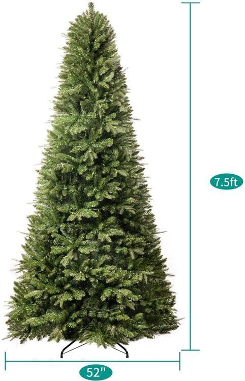 Naomi Home 7.5ft Christmas Tree with Lights, Realistic Fir Christmas Tree Prelit with 1746 Branch Tips, 550 Warm Lights and Metal Stand, Aritificial Tree, Árbol De Navidad