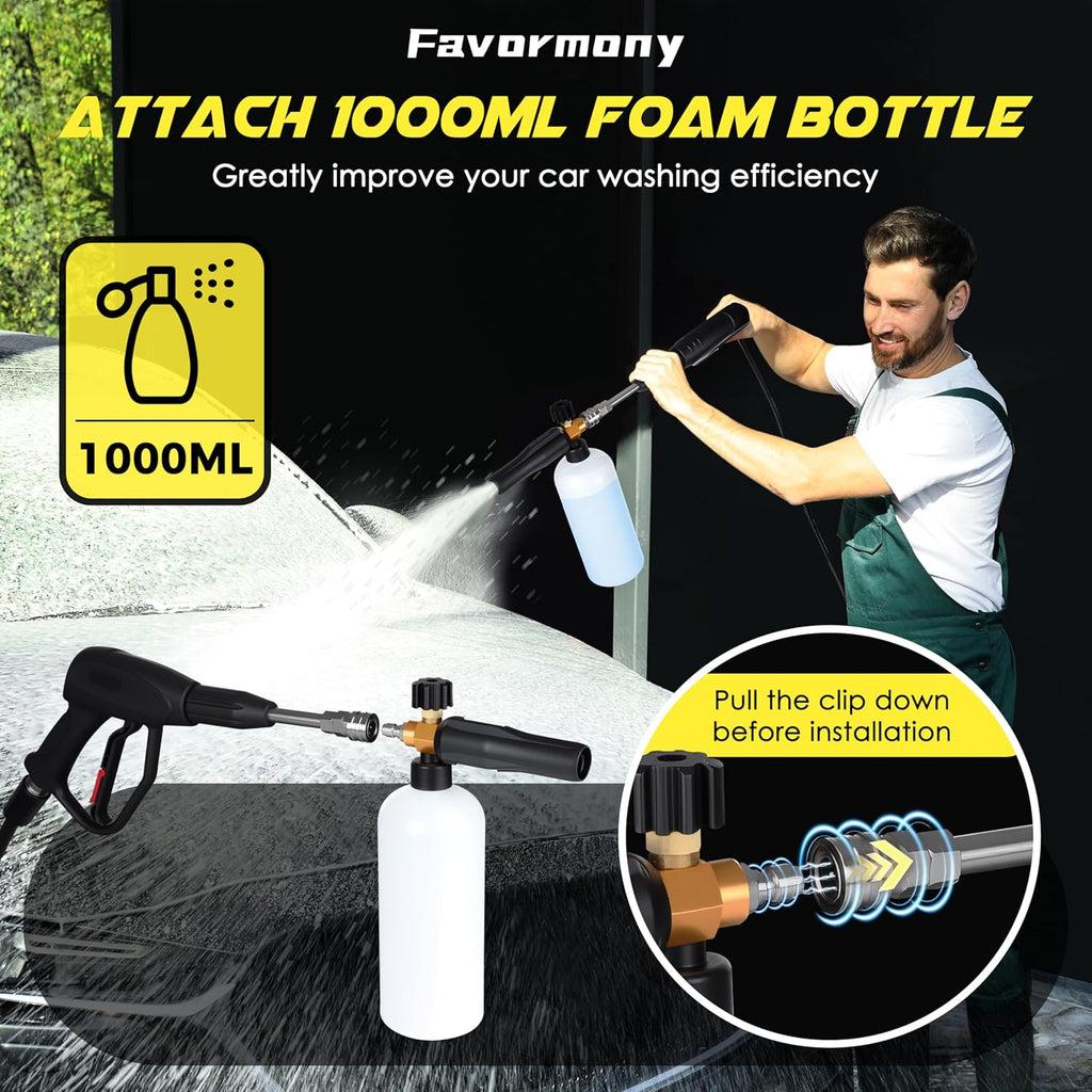 Portable Compact Pressure Cleaner  Power Cleaner with 33FT Flexible Extension Hose  3 Nozzles  Foam Cannon for Cars  Patios  Driveways