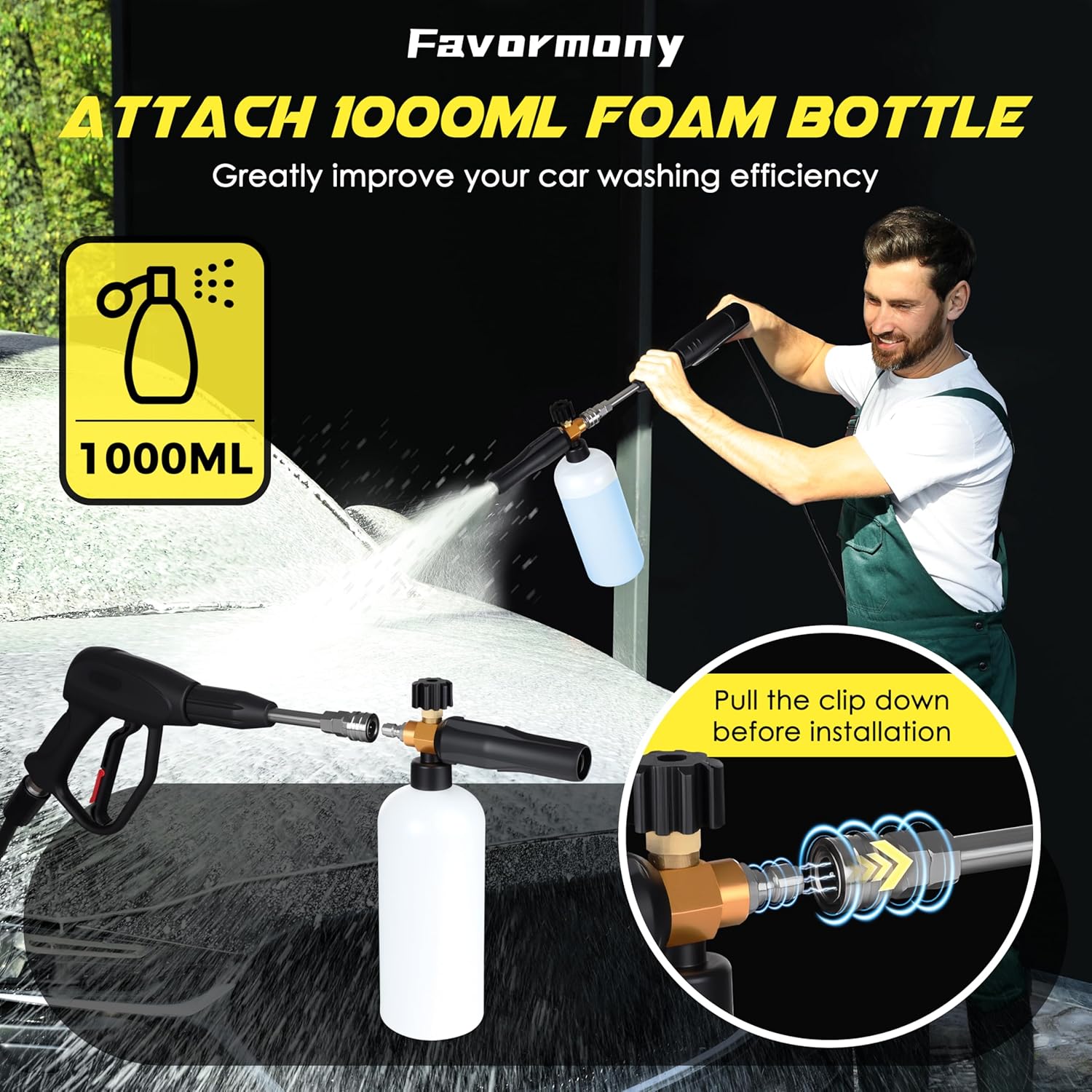 Portable Compact Pressure Cleaner  Power Cleaner with 33FT Flexible Extension Hose  3 Nozzles  Foam Cannon for Cars  Patios  Driveways