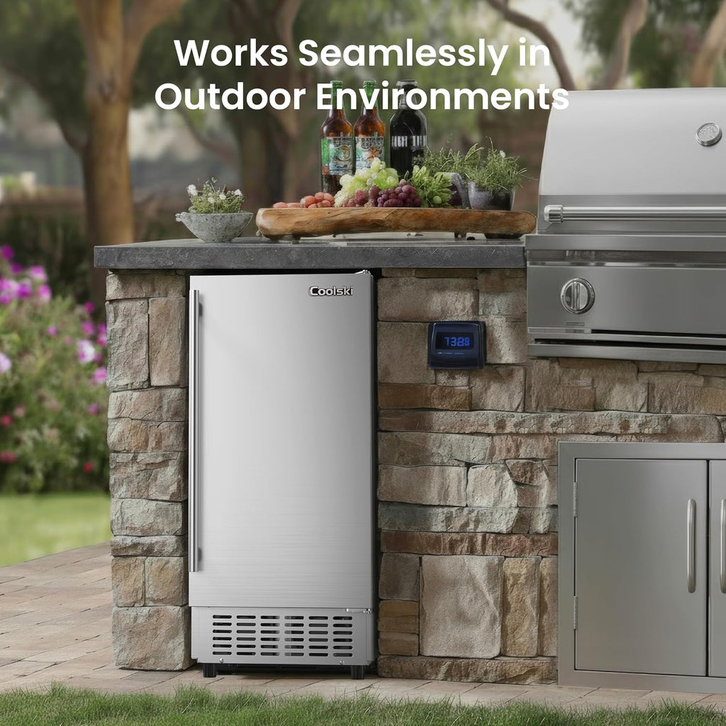 Coolski 15” Under Counter Ice Maker Machine, 85 Lbs/Day, 30 LBS Storage Bin, Auto-Cleaning, Built-in Freestanding Commercial Ice Maker for Outdoor Home Bar Restaurant