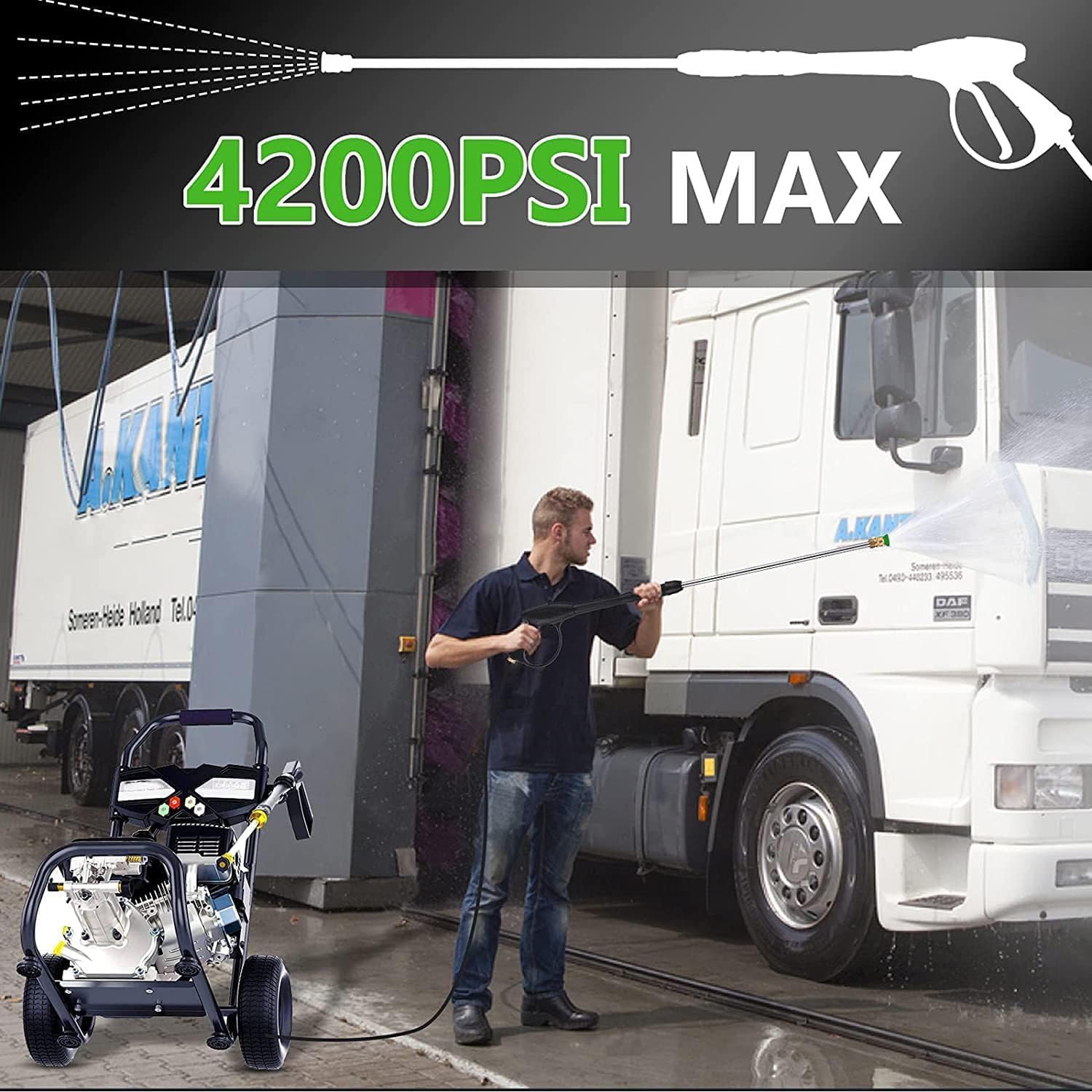 4200PSI Gas Pressure Washer  4.0GPM Power Washer Gas Powered with 212CC Engine  5 Nozzles  25ft Hose & 0.5Gal Soap Tank - for Home  Car  Driveways  EPA/CARB/ETL Compliant 20FT x 1/4 (Black)