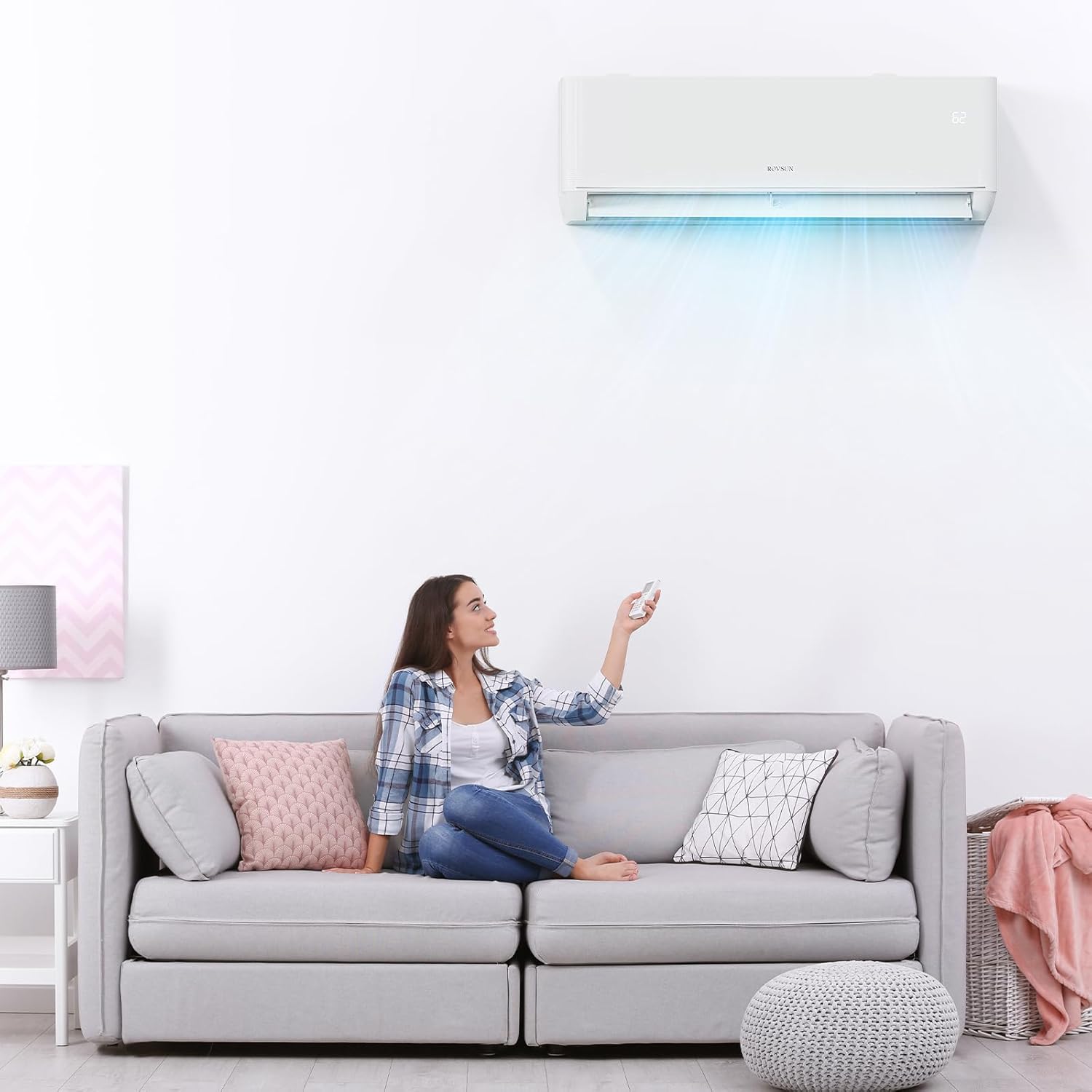 ROVSUN 9,000 BTU Smart WIFI Mini Split AC/Heating System with Inverter & APP Control, 24 SEER2 Ductless Split Air Conditioner with Pre-Charged Condenser, Heat Pump & Installation Kit, 115V