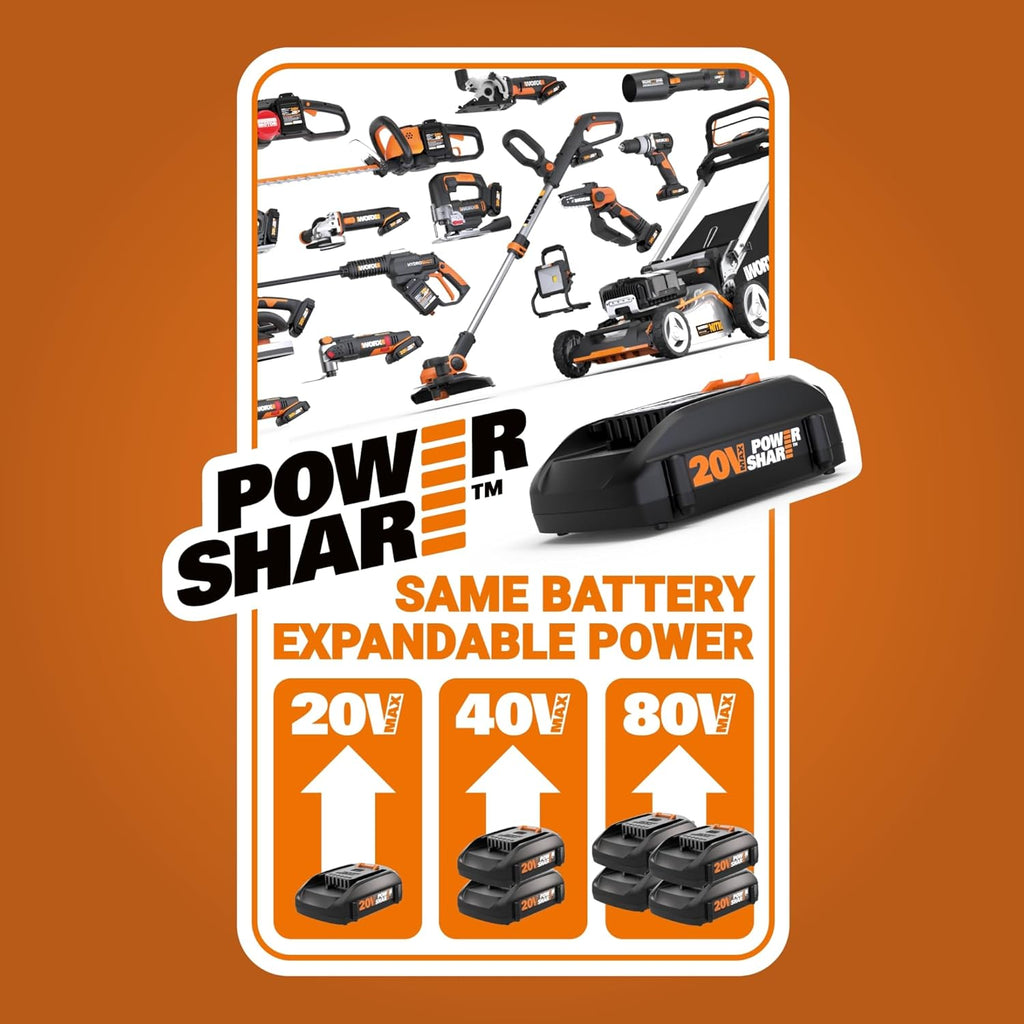 WORX 14" Cordless Lawn Mower  2 in 1 Electric Mower Cuts Quietly  Compact & Lightweight Push Lawn Mower with 6-Position Height Adjustment for Small Yards  2 Batteries & Charger Included  WG779