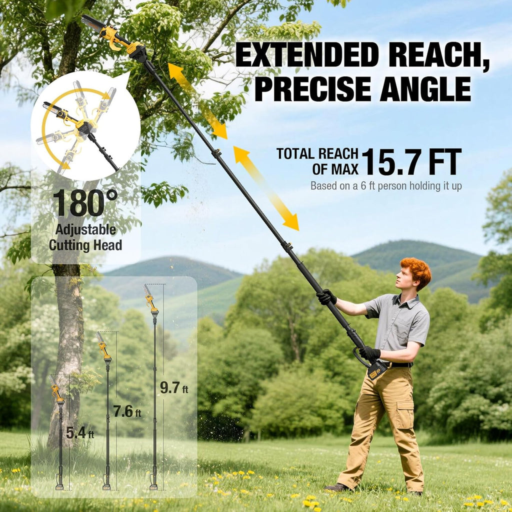 2-in-1 Electric Pole Saw - 6 Inch Brushless Mini Chainsaw with Extension Pole 2x3000mAh Batteries  Lightweight  15.7FT Reach Extension Tree Trimmer Cordless Pole Saws for Tree Trimming Pruning