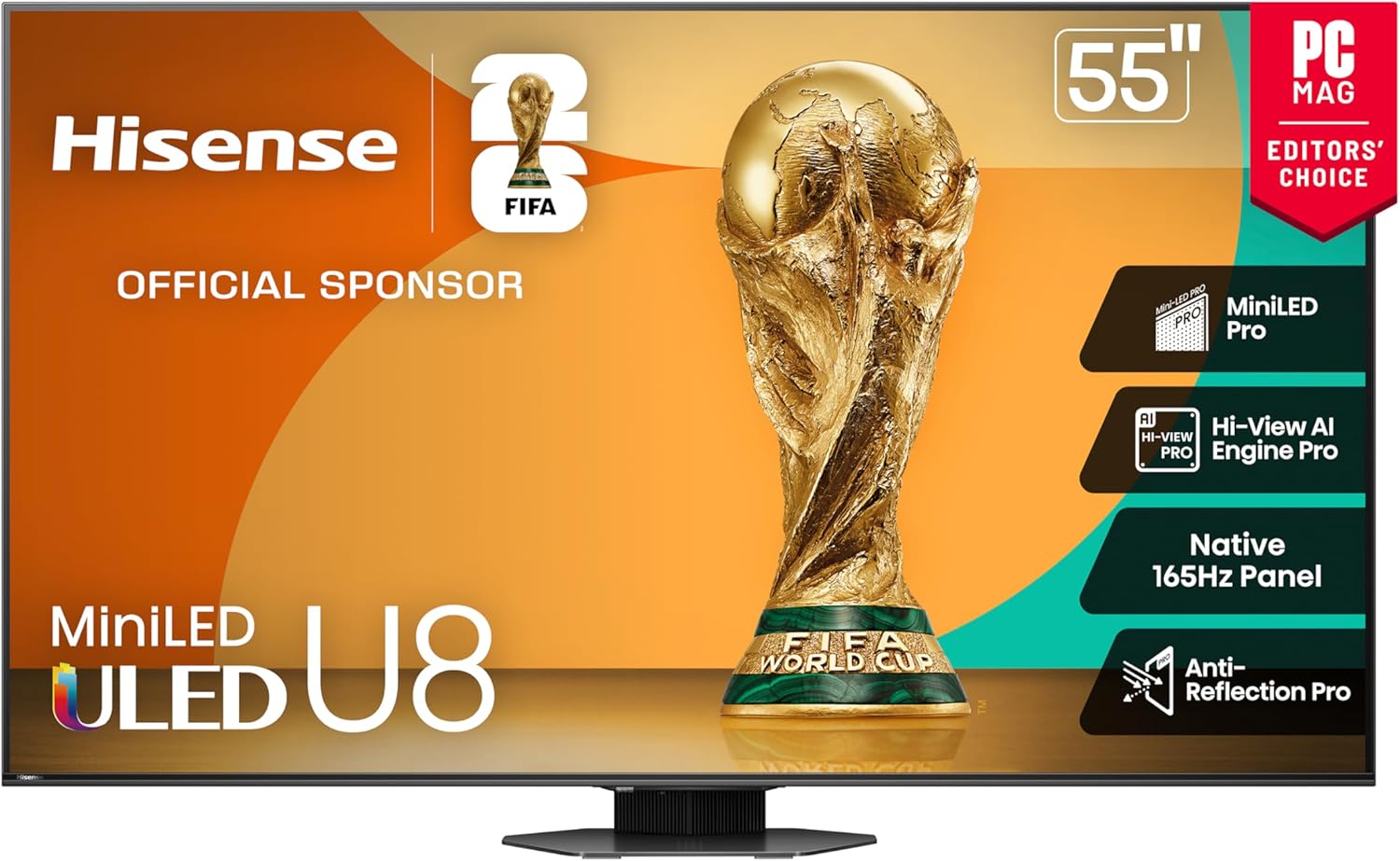 Hisense 55" Class U8 Mini-LED ULED 4K UHD Google Smart TV (55U8QG  2025 Model) - QLED  Native 165Hz  VRR 288  Up to LD5600  5000 Nits  HDR10+  Dolby Vision IQ · Atmos  IMAX Enhanced  4.1.2 Ch Audio