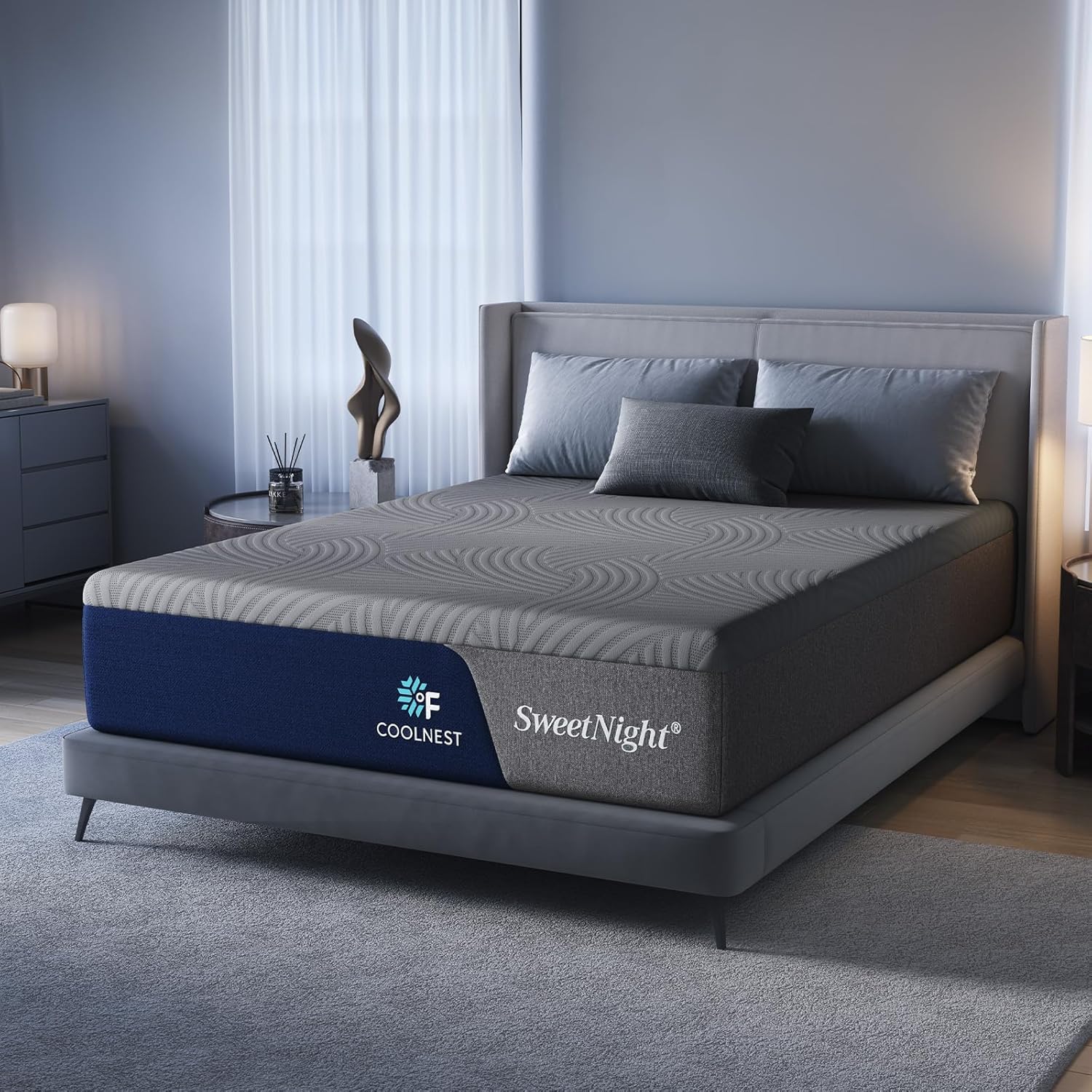 Sweetnight CoolNest 14 Inch King Size Mattress, Cooling King Memory Foam Mattress for Cool Night Sleep, 5-Zone Ergo Support for Pressure Relief, Medium, CertiPUR-US Certified