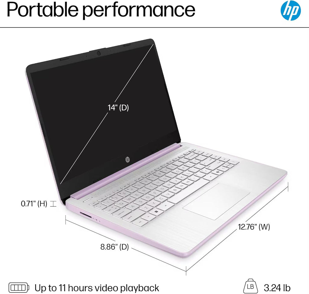 HP 14" Laptop Computer 2025-2026 Business Student  Copilot AI  Lifetime Office  4-Core Intel CPU  16GB RAM  628GB Storage (128GB UFS+500GB Ext)  Wi-Fi 6  10+ Hrs  MarxsolAccessory Win 11 Pro  Lavender
