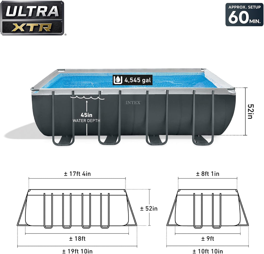 Intex 18' x 9' x 52" Ultra XTR Rectangular Frame Swimming Pool Set with Pump - Above Ground Backyard Large Rectangle Pool with 45-Inch Deep Water