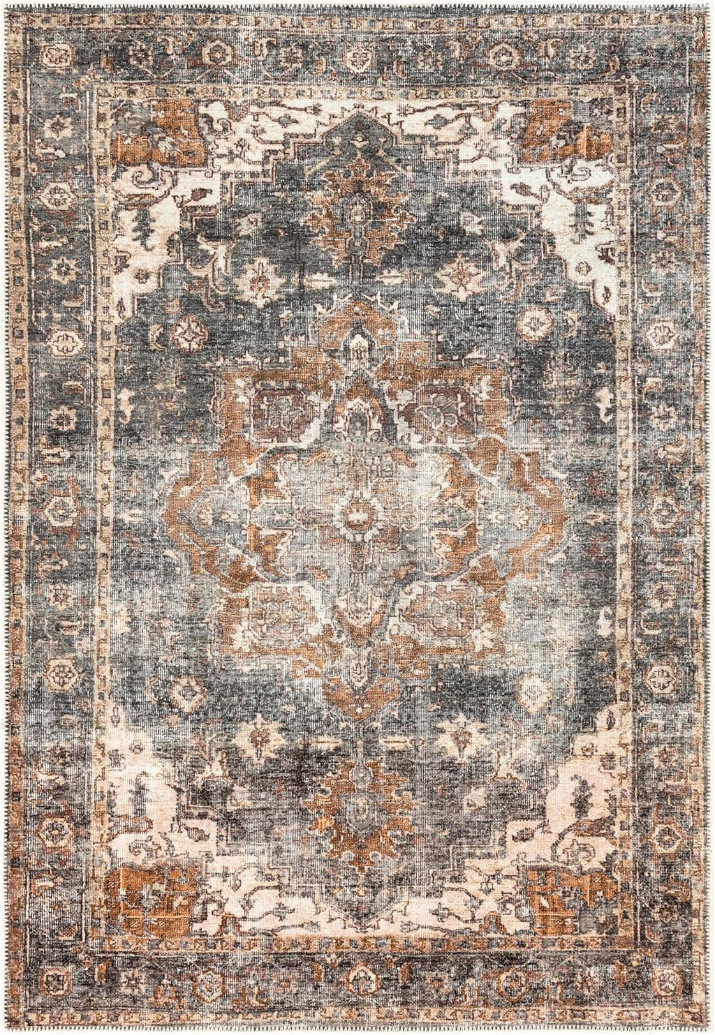 Keen Home Design 9x12 Rug - Machine Washable Area Rug with Non-Slip Backing, Ideal for Living Room, Dining Room, Bedroom - Vintage, Easy Clean, Durable, Low Pile Rug - (9' x 12')