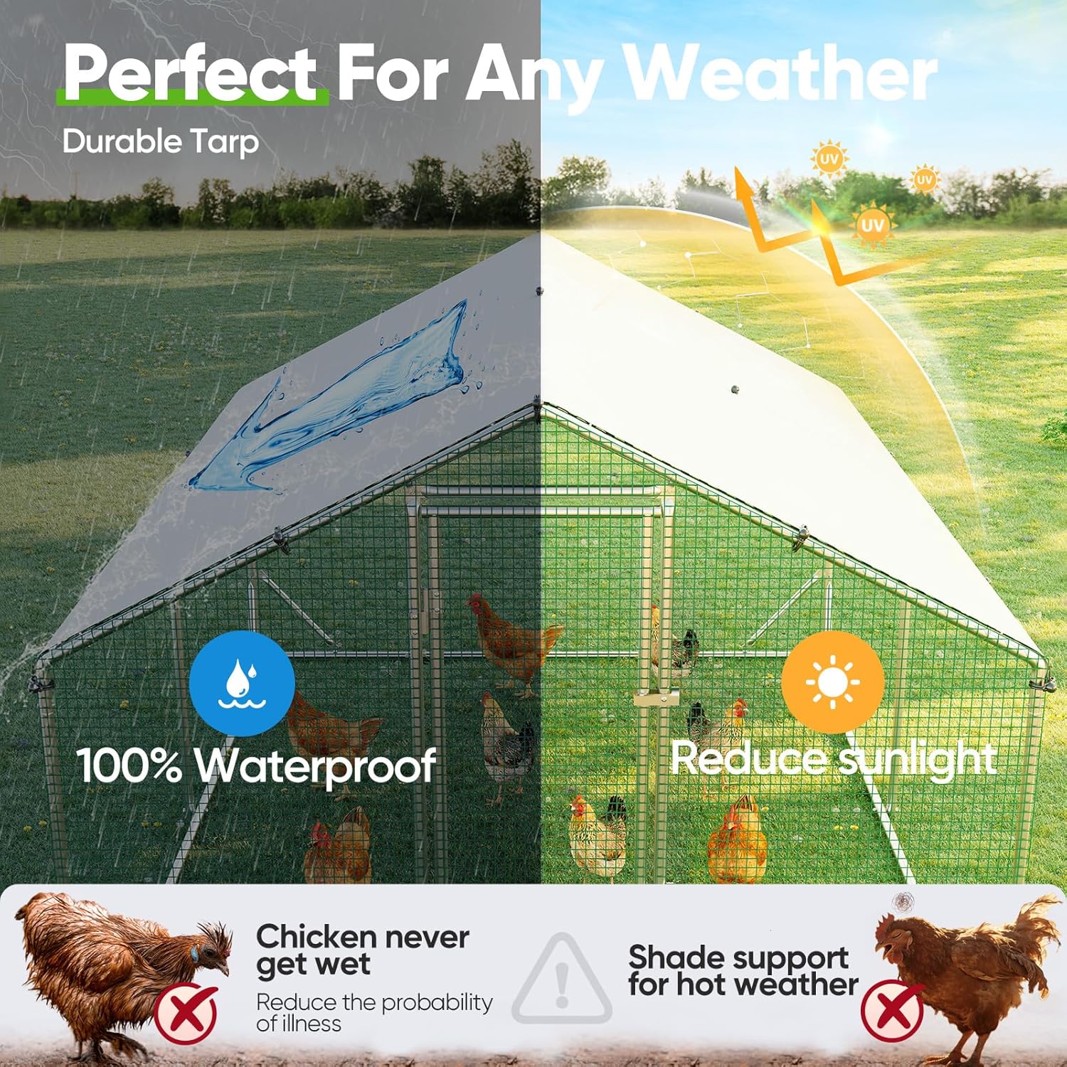 Quictent Large Metal Chicken Coop Run for 20+ Poultry with Side Hardware Cloth & Waterproof Cover  Advanced Series Outdoor Walk-in Cage Hen Duck Rabbit Dog Pen Yard Farm House  12x9x6.6FT