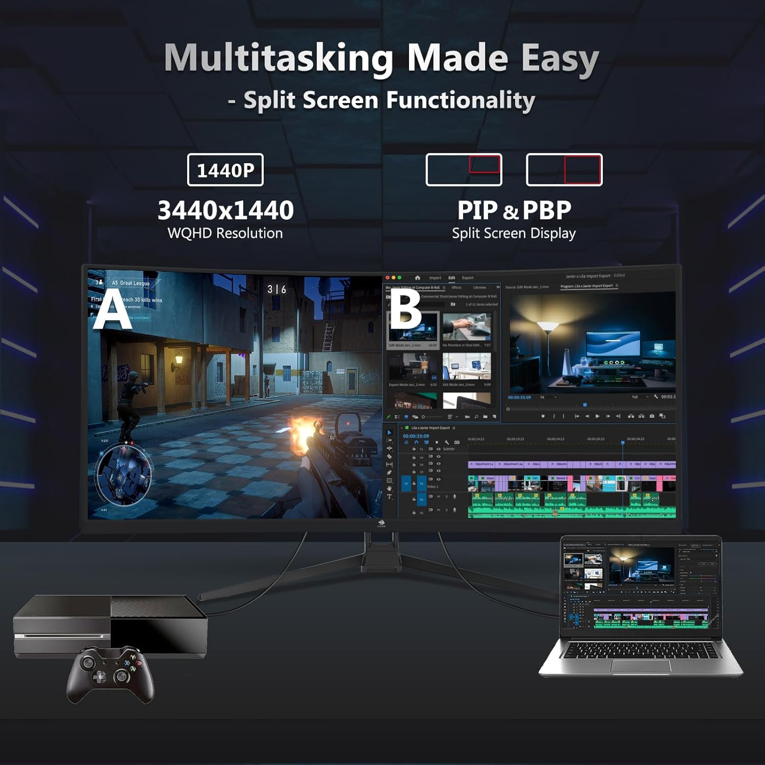 Z-Edge 34" Curved Gaming Monitor  WQHD 1440P 165Hz 144Hz PC Monitor  MPRT 1ms  21:9 Aspect Ratio  1500R  16.7M Colors  3000:1 Contrast  UG34 Frameless Bezel  2X DP 1.4 Ports and 2X HDMI 2.0 Port