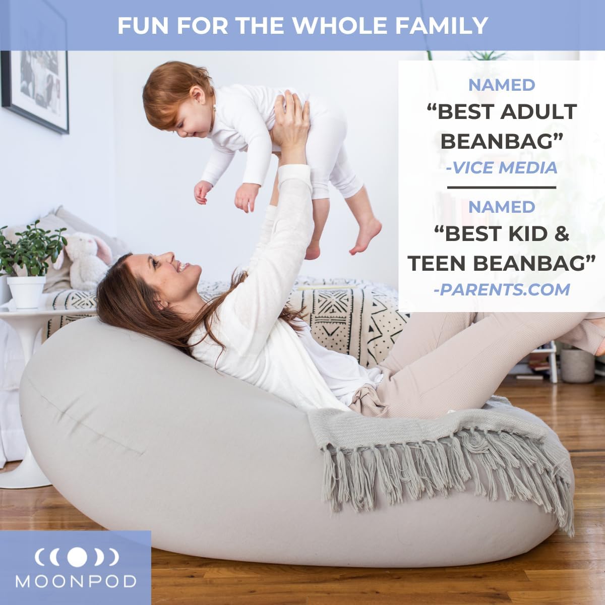 The Moon Pod Bean Bag Chair - Large, Modern Beanbag for Adults, Kids and Teens. Washable Stretch Cover Filled with Thousands of High Density Micro-Beads (Light Gray).