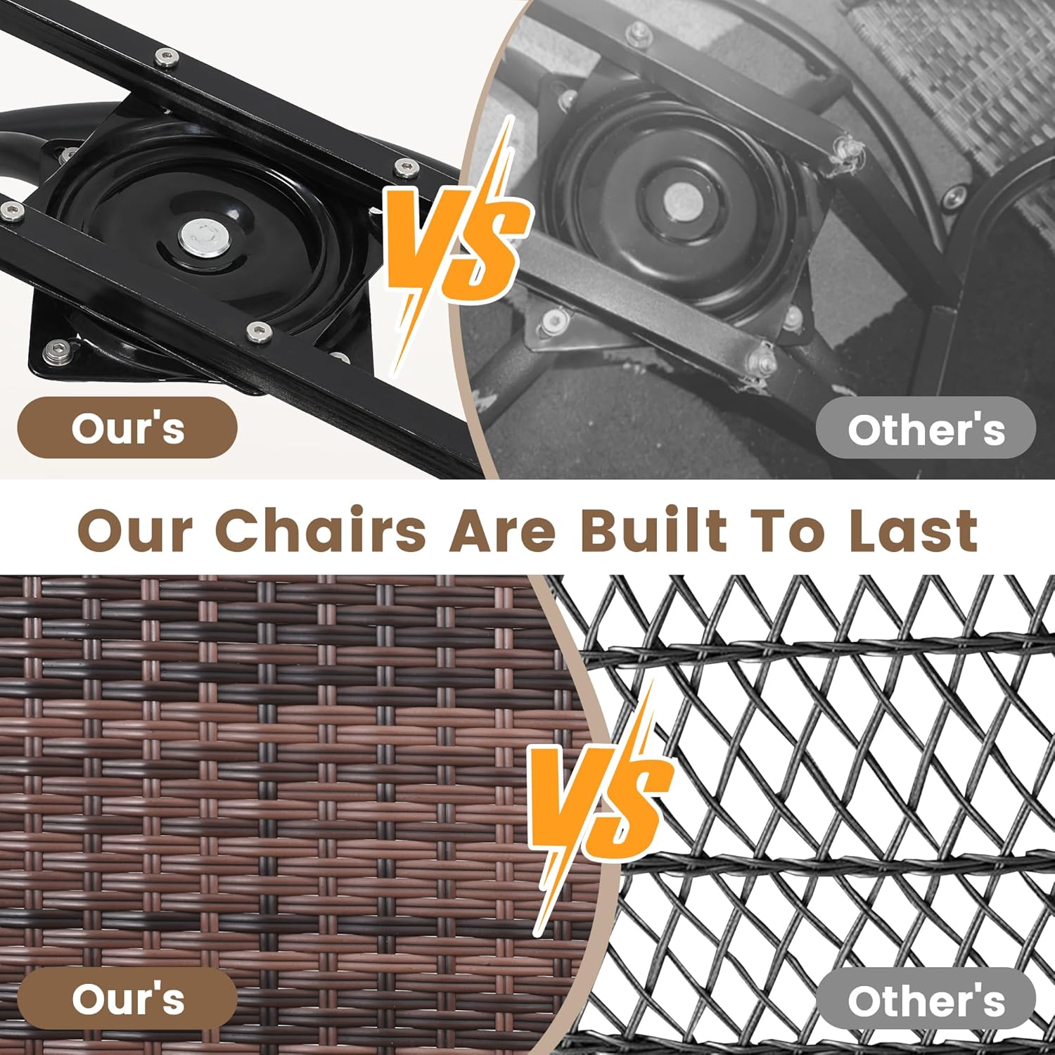 Luxury Outdoor Swivel Wicker Glider Patio Chairs with Table Set  Overstuffed Washable Cushions  Ideal for Porch  Balcony  Deck  Brown Rattan and Beige Cushion