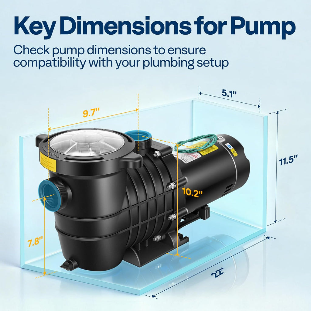 VIVOHOME 2.0HP Pool Pump - 115V/230V Self-Priming Motor - In-Ground/Above Ground - 6800GPH Energy Efficient - 1.5"  2"  and 1.25"-1.5" Connectors w/Strainer Basket