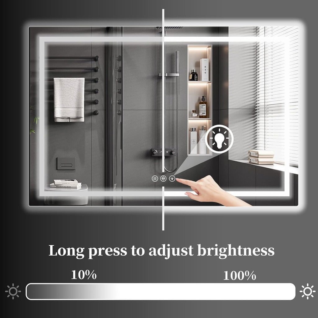 Koonmi 60"x36" LED Mirror for Bathroom, 90CRI Anti-Fog Vanity Mirror with Front and Backlight, Shatter-Proof Wall Mirror with Light, Easy Install Lighted Mirror for Modern Bathroom (IP65)