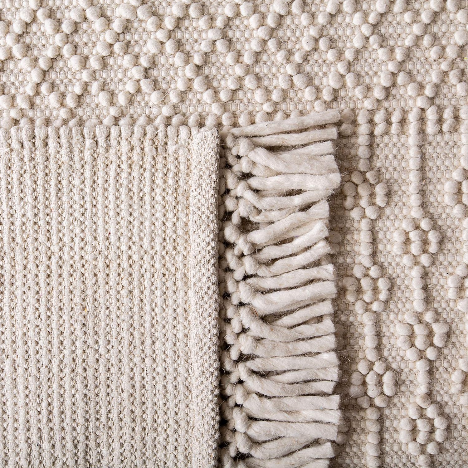 SAFAVIEH Area Rug 8x10 - Natura Collection - Large - Ivory, Handmade Wool, Moroccan Boho Fringe Design, Ideal for Living Room, Bedroom, Dining Space (NAT852B)