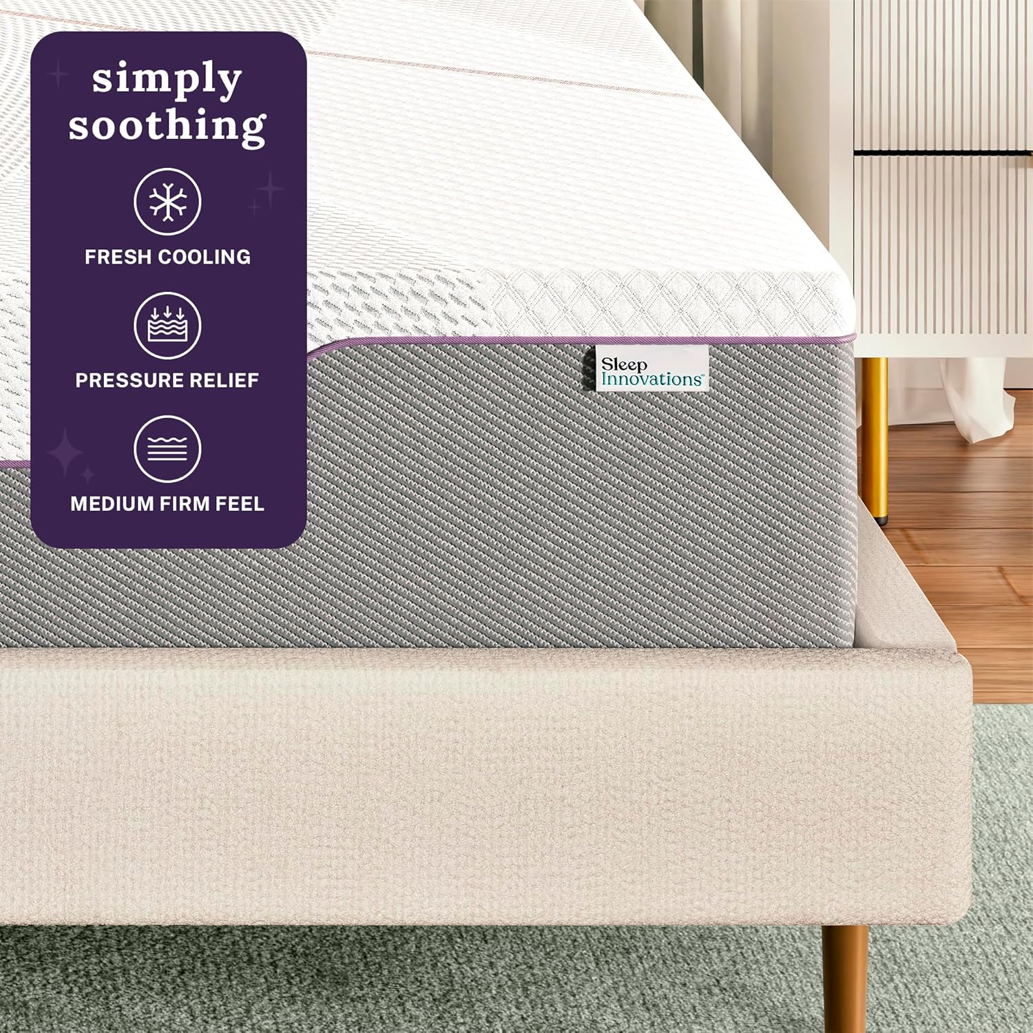 Sleep Innovations Marley 12 Inch Green Tea Gel Memory Foam Mattress, Full Size, Bed in a Box, Medium Firm Feel