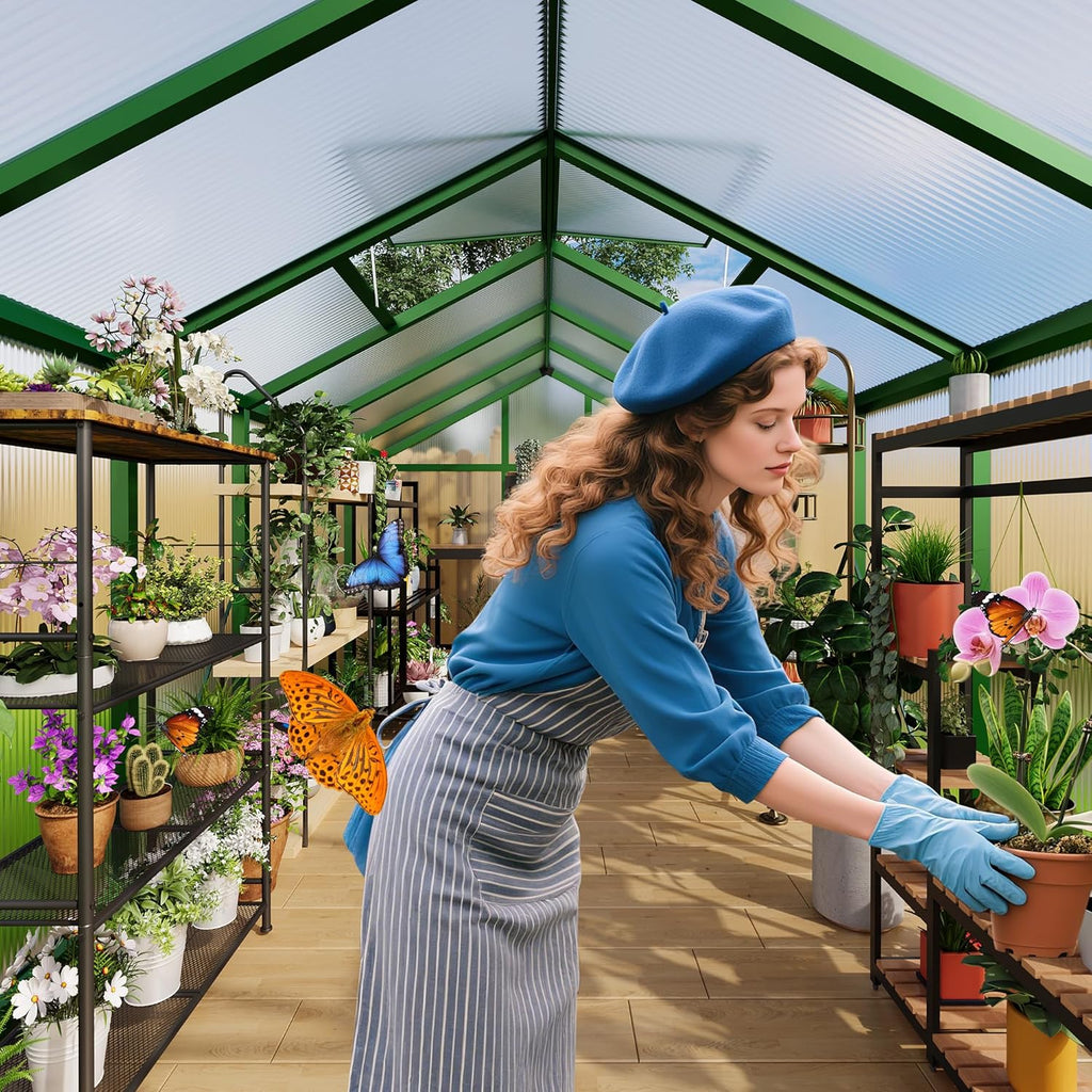 6x10 FT Greenhouse  Easy Assembly Aluminum Polycarbonate Greenhouses for Outdoors with Roof Vent and Ground Nails  Heavy Duty Aluminum Walk-in Greenhouse for Backyard  Sliding Lockable Door  Green