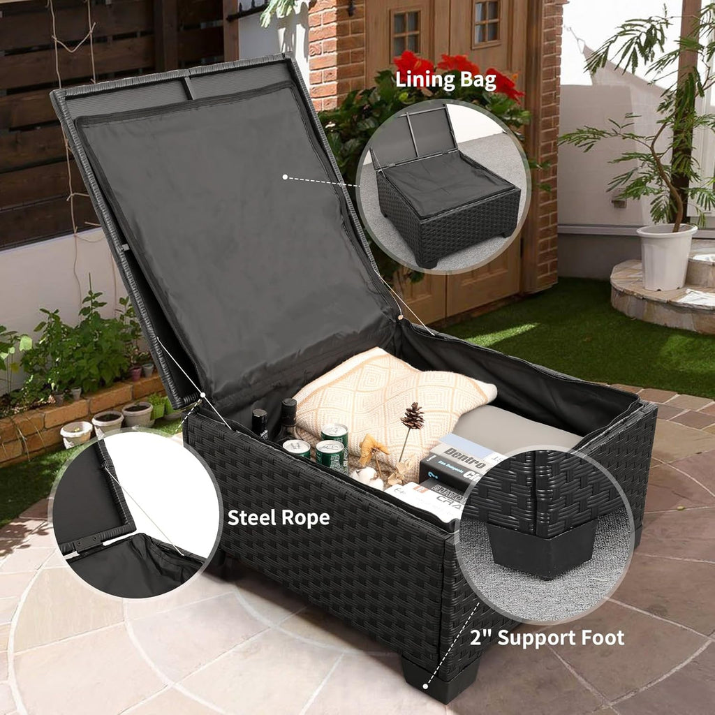 3 Pieces Patio Furniture Set Outdoor Sectional Wicker Patio Furniture Patio Couch with Ottoman and Outdoor Storage Table All-Weather Anti-Slip Cushions Waterproof Covers  Light Grey
