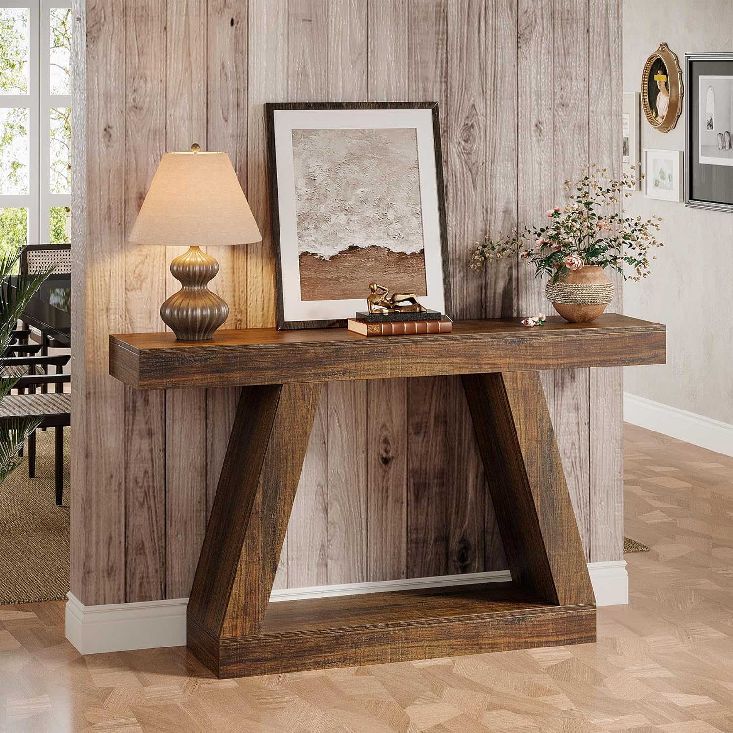 Tribesigns Farmhouse Console Table, 55-Inch Rustic Sofa Table with Storage, Industrial Wooden Entryway Table for Hallway, Living Room, Dark Brown