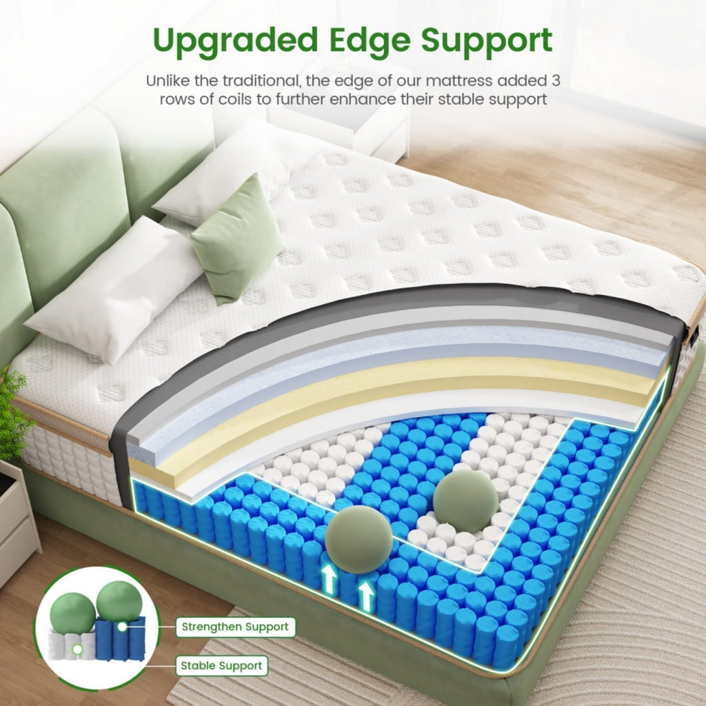 King Mattress, Enhanced 14 Inch King Size Hybrid Mattress in a box with Gel Memory Foam & Independent Pocket Springs, Medium Plush, Pressure Relief, Strong Edge Support, 365-Night Trial, CertiPUR-US