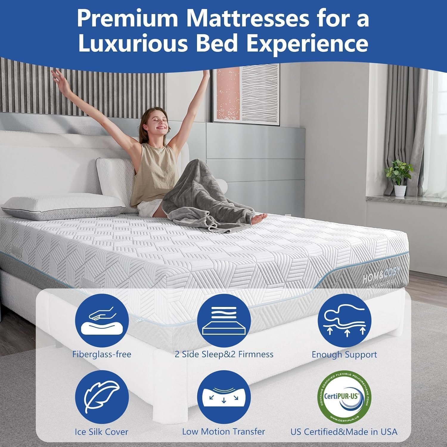 Extra Firm Mattress King 12 Inch, Green Tea/Gel Memory Foam Mattress with Fiberglass-Free Cover,Two Side White Medium Firm/Extra Firm High-Density-Mattress for Back Pain,CertiPUR-US,in USA, 80"x 76"