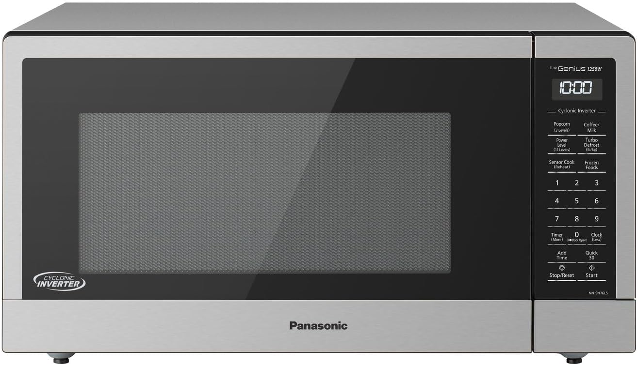 Panasonic NN-SN76LS 1.6 cu.ft Cyclonic Inverter Countertop Microwave Oven 1250Watt Power with Genius Sensor Cooking, 19.44"D x 21.88"W x 11.94"H, Stainless Steel