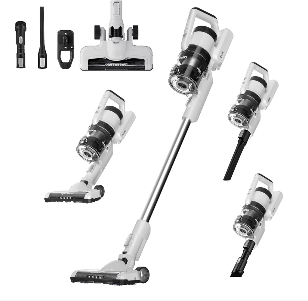Eureka Cordless Vacuum Cleaner, Anti-Tangle Brushroll, Rechargeable Stick Vacuum, Lightweight for Carpet, Hard Floor, Pet Hair, White NEC280WH