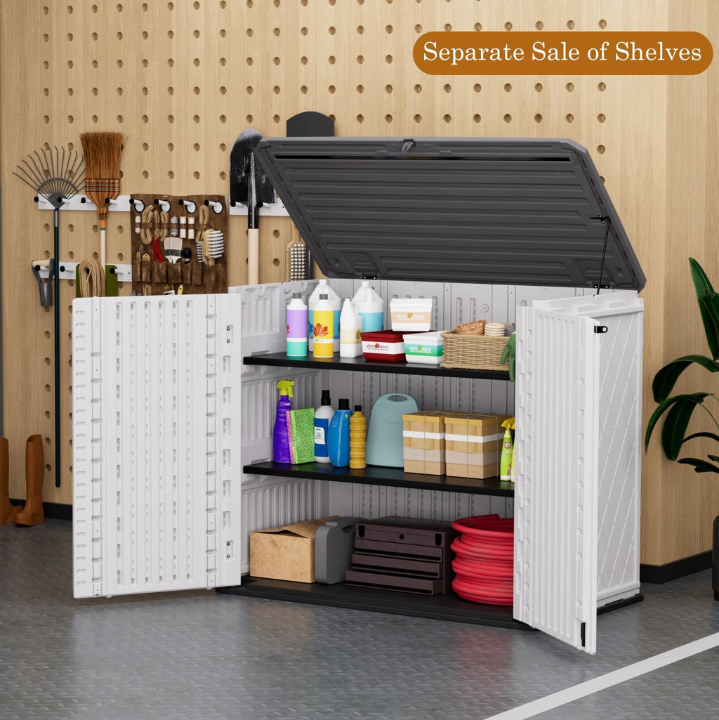 ZZM 4x3FT Heavy-Duty Outdoor Storage Shed | 34 Cu.Ft Waterproof Resin Cabinet with Double-Wall | UV-Resistant & Lockable for Garden Tools  Bikes  Patio Furniture (Wood Grain Texture)