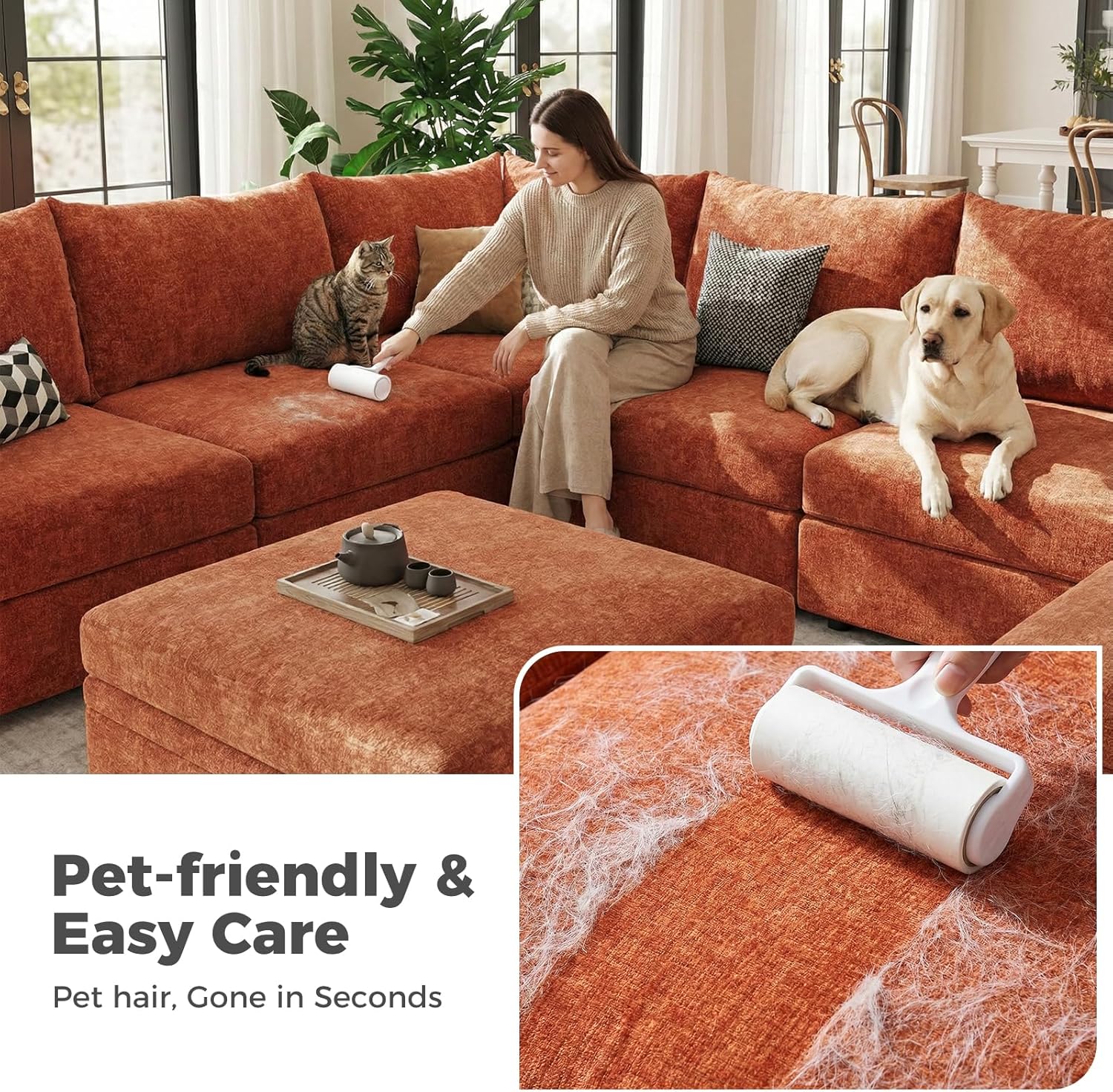 ABCASA 167.5" Oversized Modular Sectional Sofa, U Shaped Convertible Couch with Movable Ottoman, Large 8 Seat Corner Couches for Living Room Deep Seat Terracotta Chenille