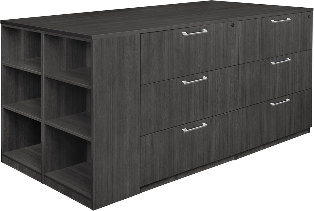 Romig Regency Legacy Stand Up Desk/3 Lateral File Quad with Bookcase End  Ash Grey