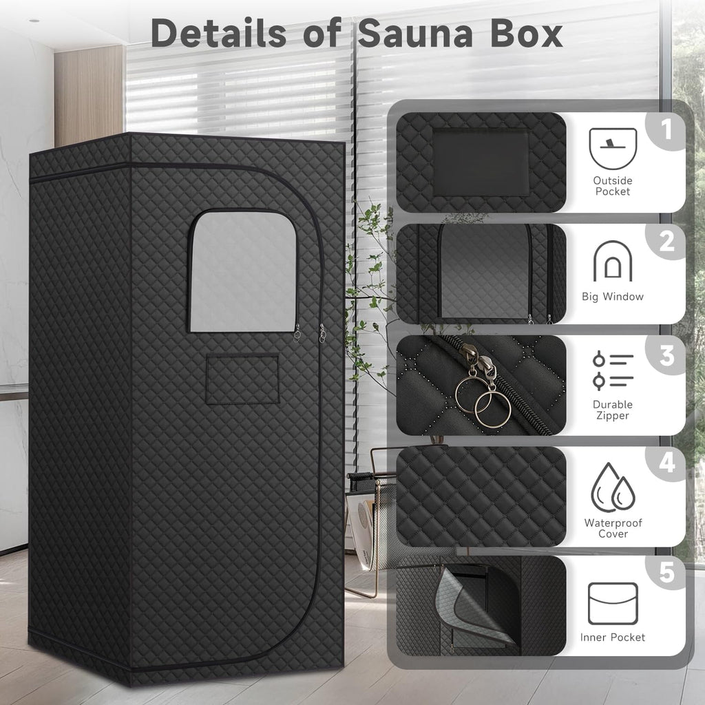 Far Infrared Sauna Box with Red Light Therapy  Portable Dry Sauna for Relaxation  Detoxification  Carbon Crystal Heating 9 Levels  Full Size 5.9ft×2.9ft×2.6ft