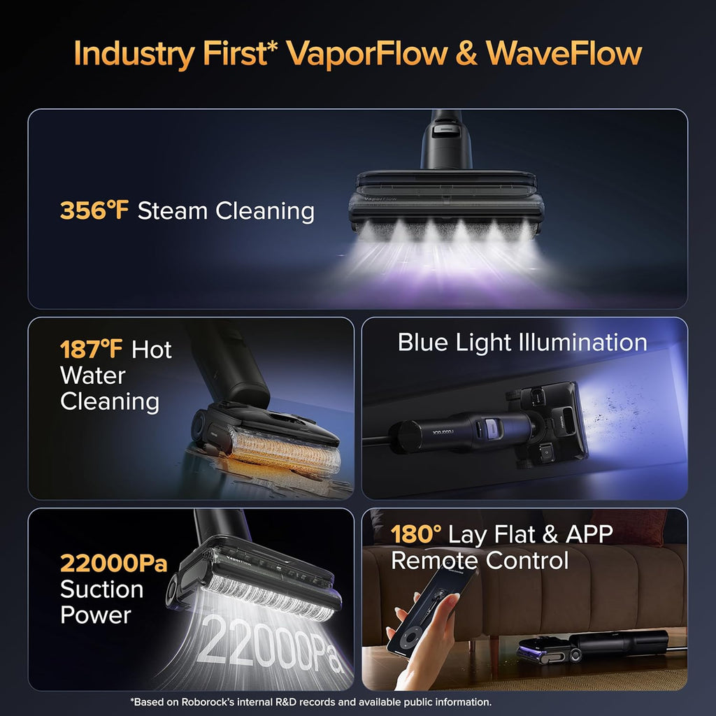 roborock F25 Ultra Steam Wet Dry Vacuum Cleaner, 356°F Steam Mop & 187°F Hot Water Cordless Vacuum Mop All in One, Floor Washer with Blue Light, 194°F Self-Cleaning, 180° Lay-Flat, AI Assitant Wheels