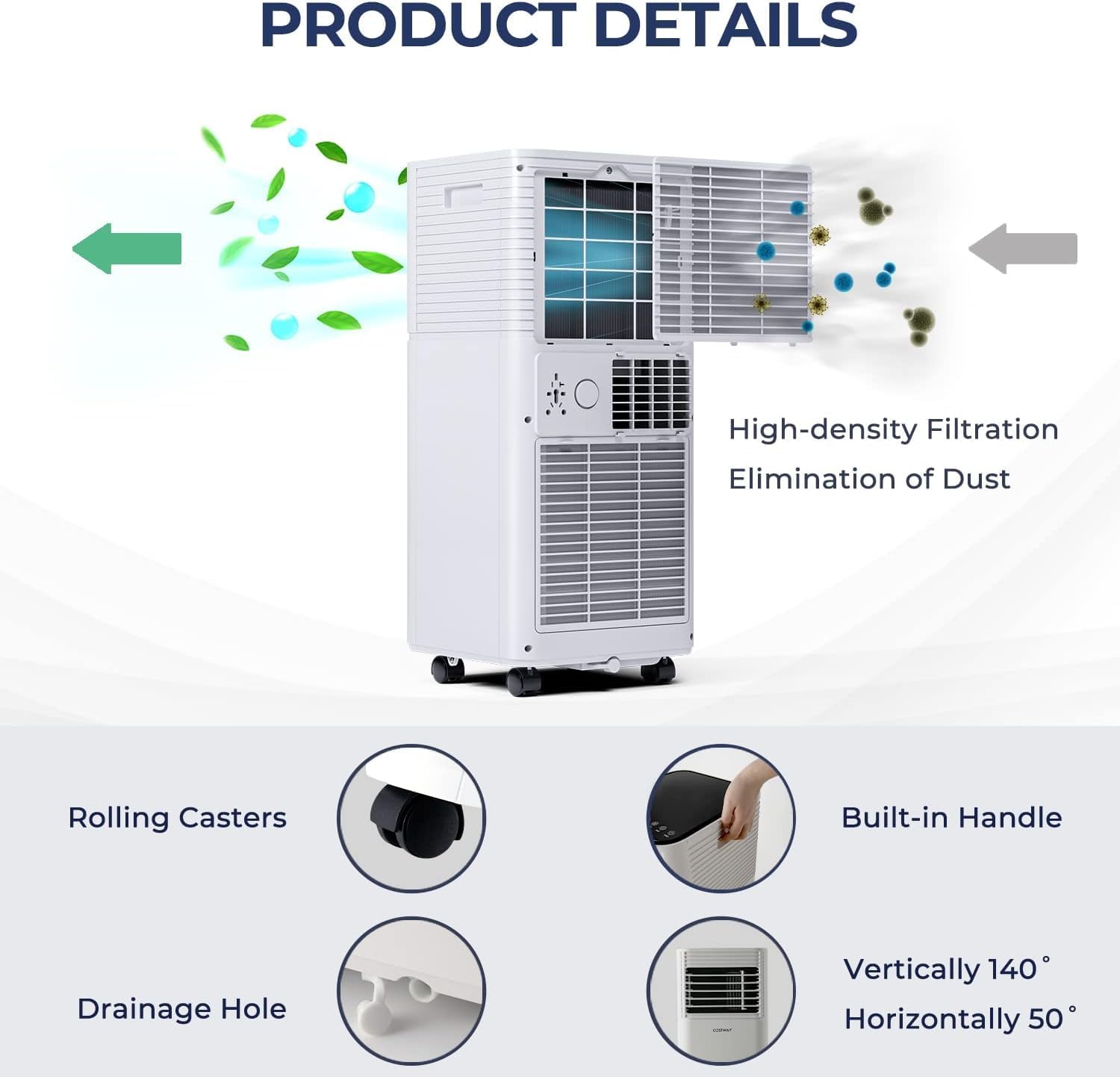 COSTWAY Portable Air Conditioner, 8000 BTU AC Unit Spaces up to 230sq.ft, with Remote Control, 24H Timer & Window Venting Kit, Sleep Mode, Suitable for Bedroom, Living Room, Office (Black, 8000BTU)