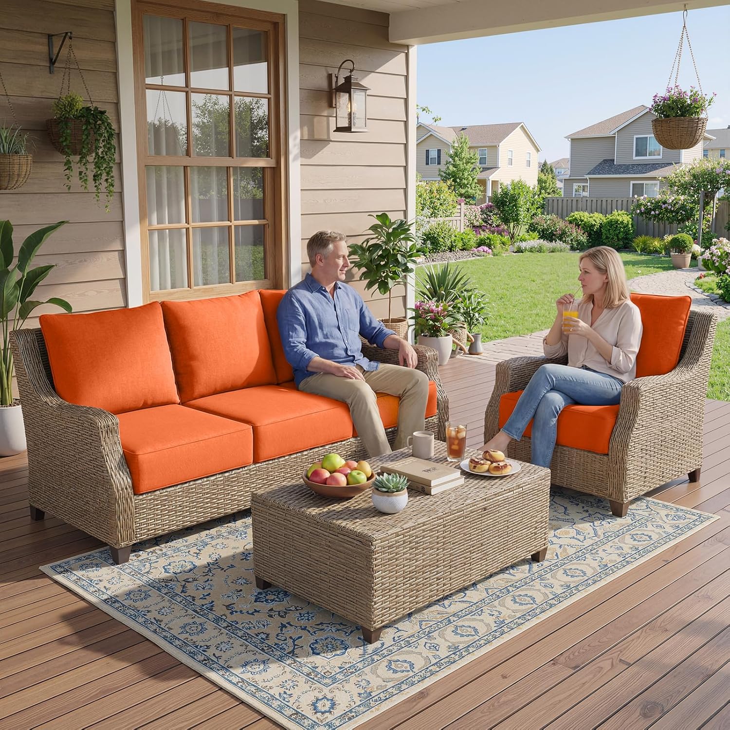 Belord Luxury 6" Thick Outdoor Cushion 5 Set - 24 x24 Inch 28D Sponge Filling Fade-Resistant Chair Cushion  Spill Proof Removable Patio Furniture Replacement Cushion for Sofa Bench Swing - Orange