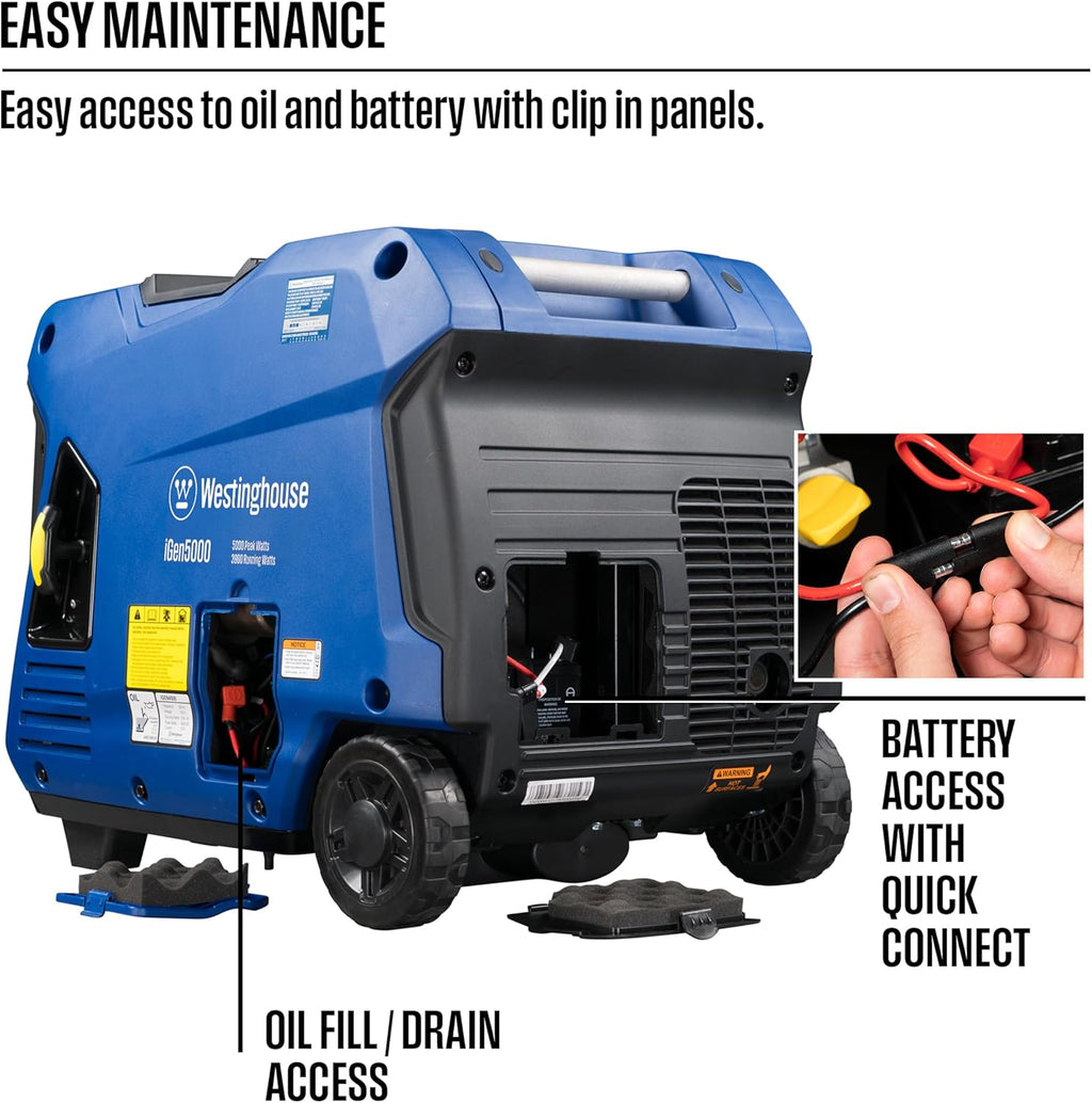 Westinghouse 5000 Peak Watt Super Quiet Portable Inverter Generator  Remote Electric Start with Auto Choke  Wheel & Handle Kit  RV Ready  Gas Powered  Parallel Capable