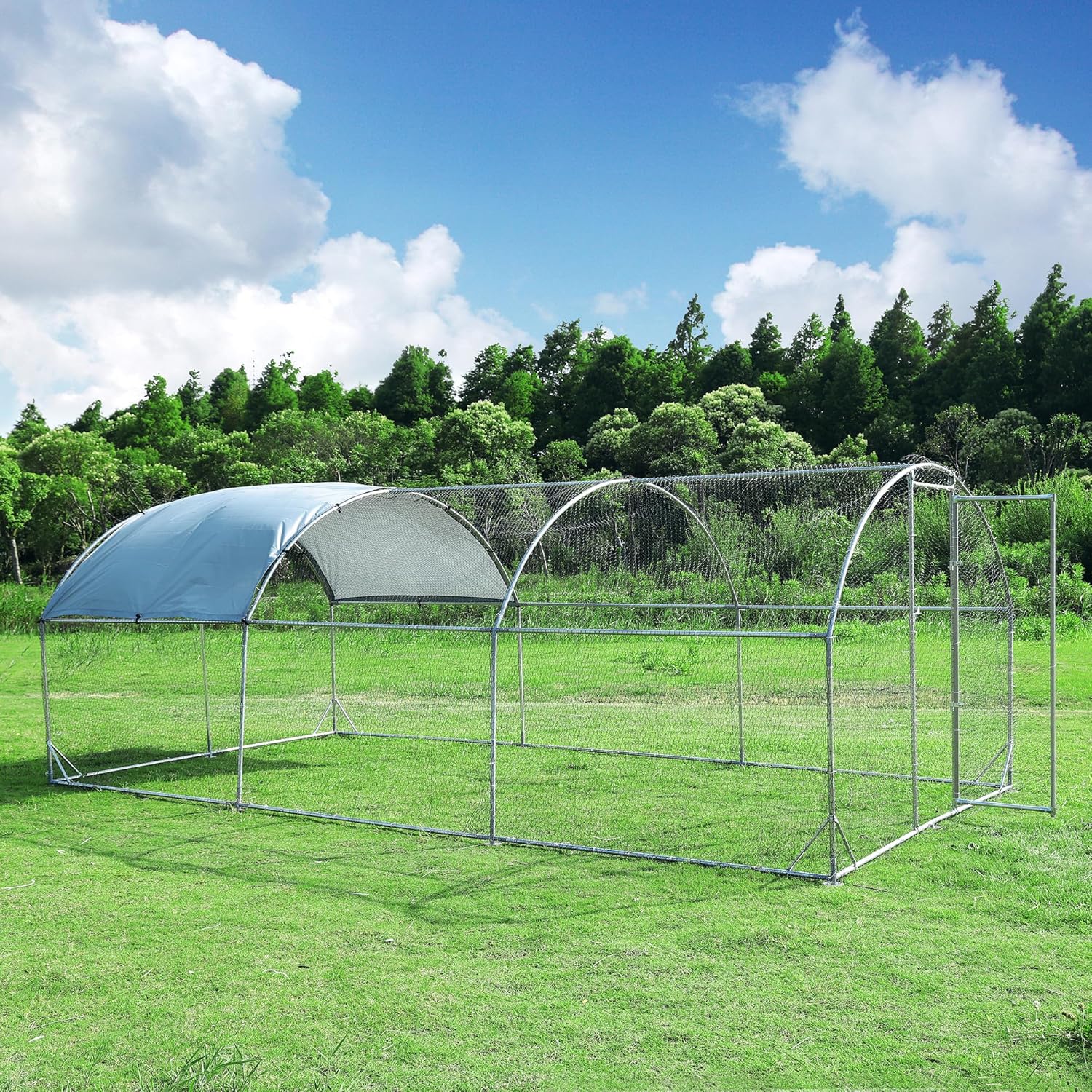 Large Metal Chicken Coop Upgrade Tri-Supporting Wire Mesh Chicken Run Chicken Pen with Water-Resident and Anti-UV Cover Duck Rabbit House Outdoor(9'W x 19'L x 6.5'H)