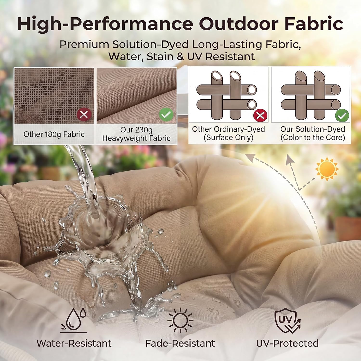 NICESOUL 2-Piece Outdoor Patio Papasan Rocking Chair  Cozy Oversized Wicker Gliding Lounge Chairs for Balcony  Patio or Porch  Wide & Large Double Royal Rocker with Comfy Padded Cushion  Brown/Tan