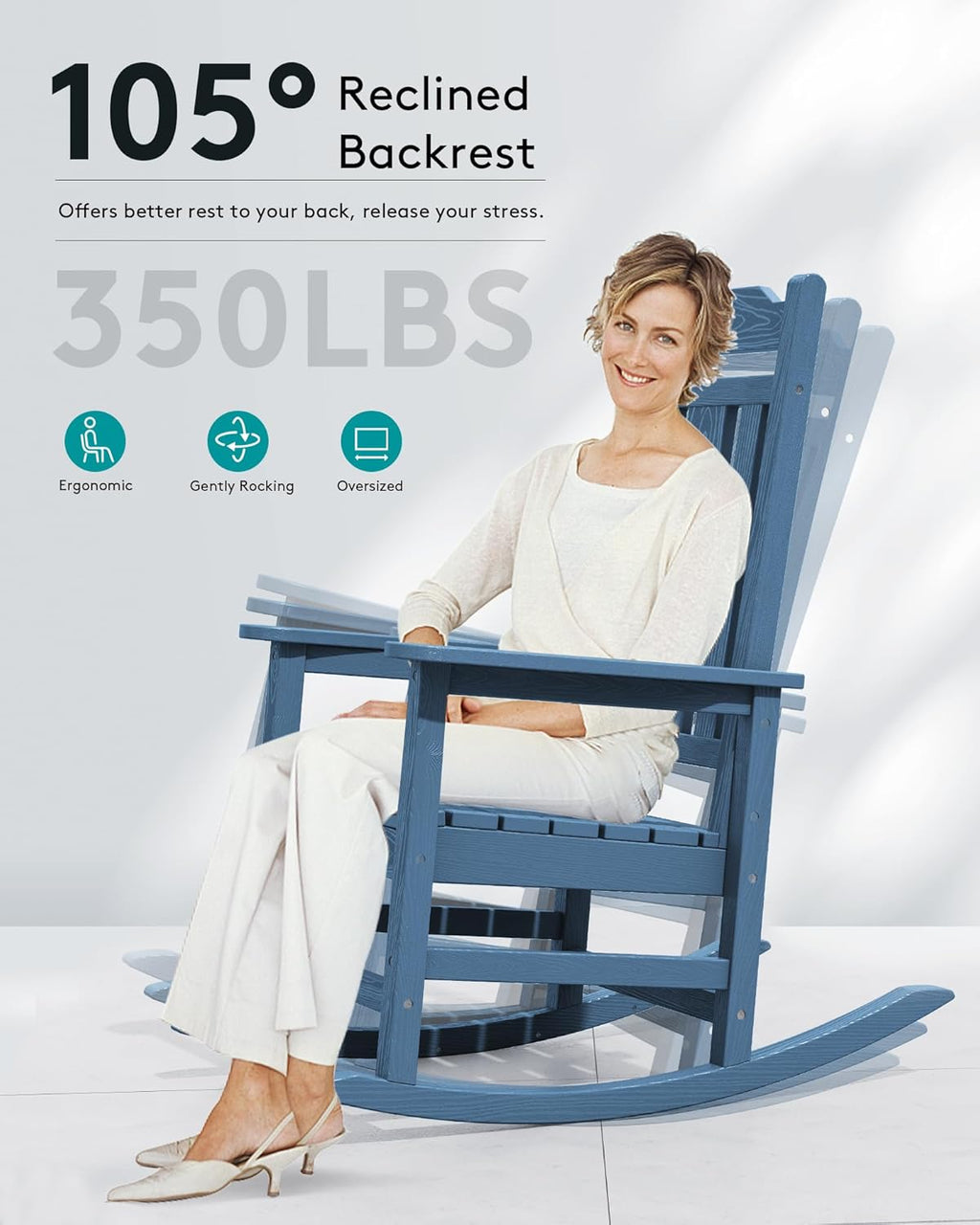 SERWALL Oversized Rocking Chair Set of 4 Outdoor  HDPE Outdoor Rocking Chair Set of 4  Blue