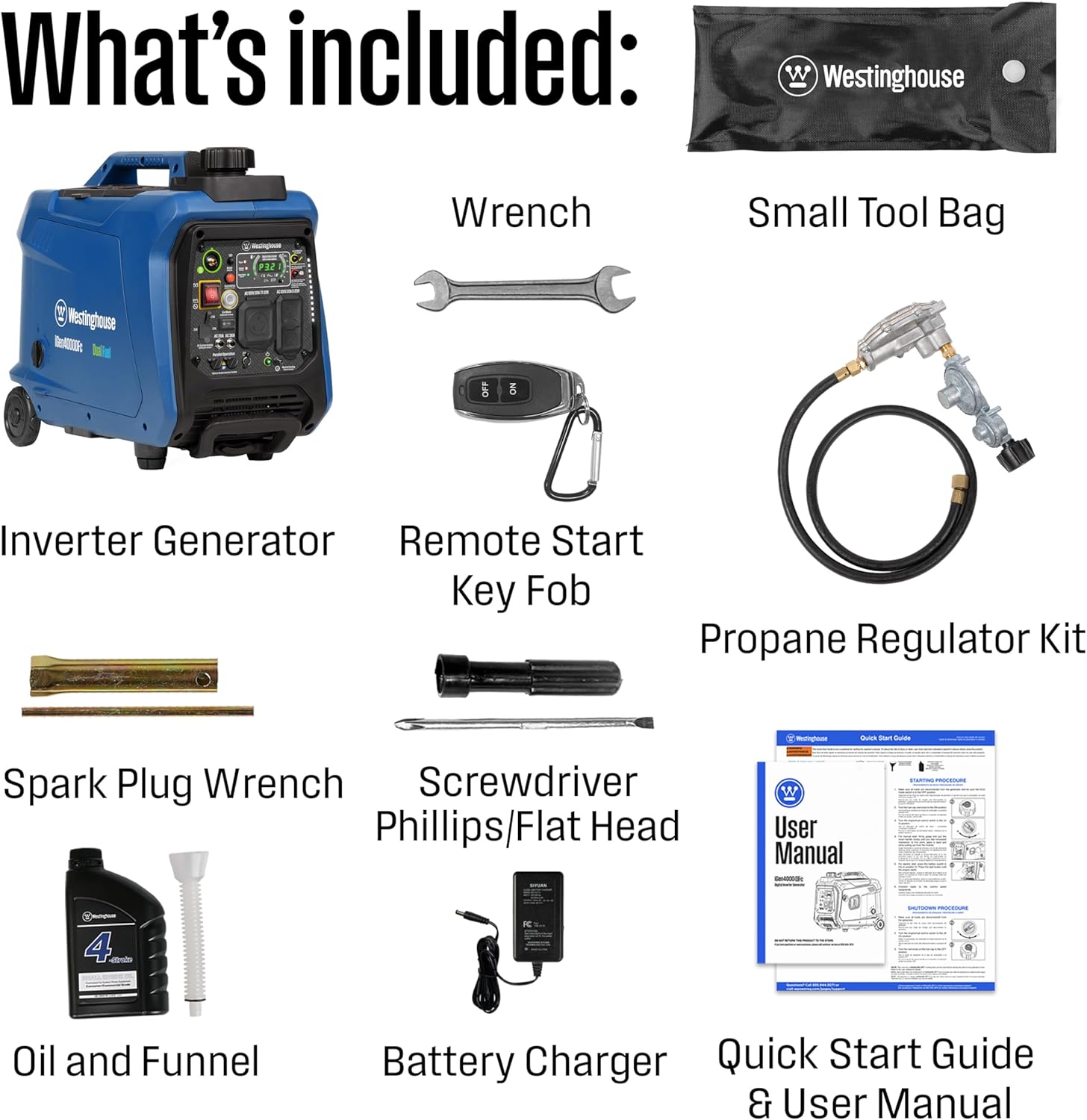 Westinghouse 4000 Peak Watt Super Quiet Dual Fuel Portable Inverter Generator  Remote Electric Start  Gas & Propane Powered  RV Ready  CO Sensor  Parallel Capable