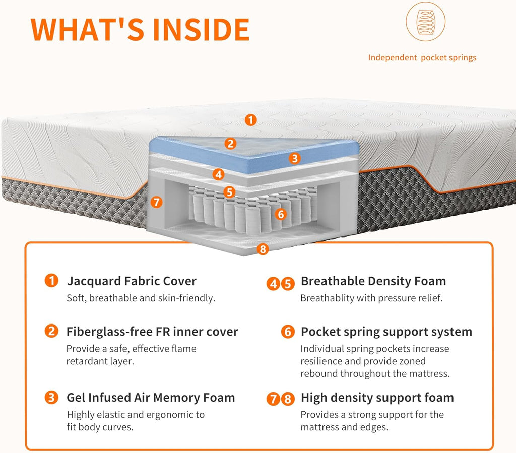 ESHINE Twin XL Adjustable Bed Frame with Mattress - 12" Memory Foam Hybrid Mattress(Medium), Wireless Remote, 5 Minutes Installation, Head and Foot Incline, 2000 Series