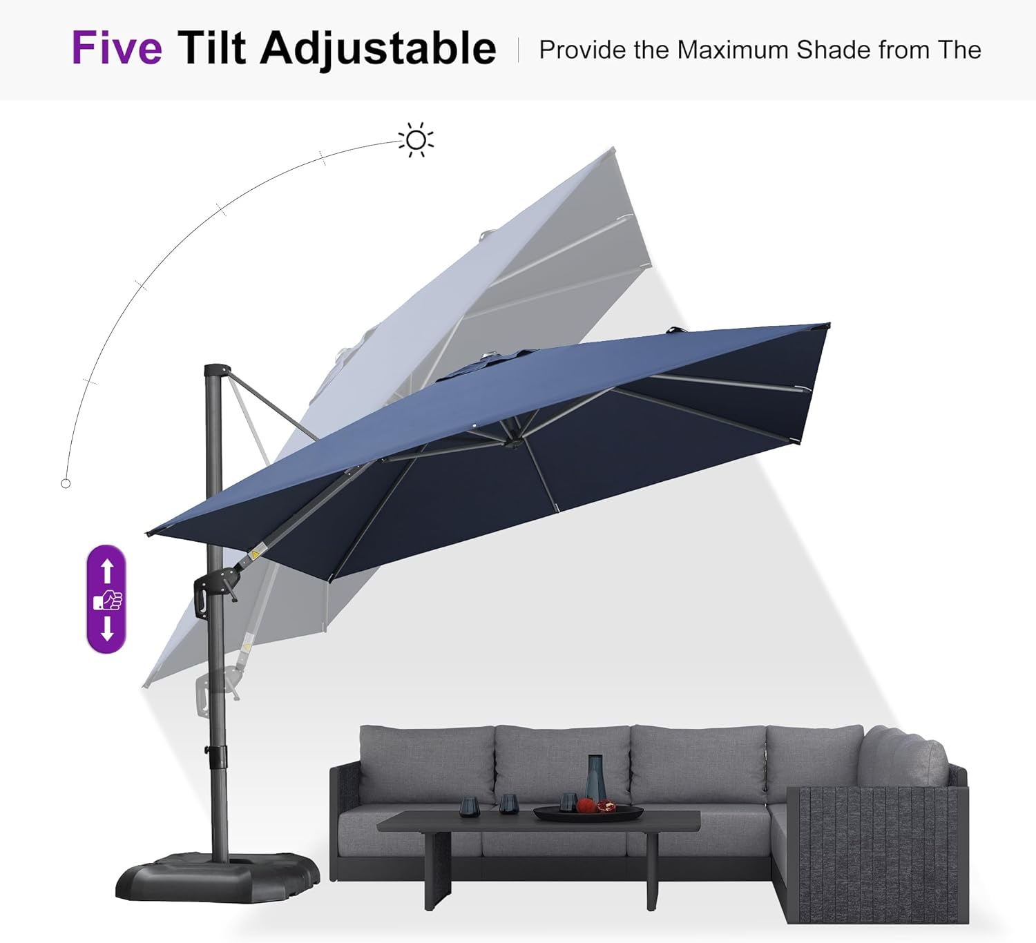 PURPLE LEAF 10 Feet Patio Umbrella Outdoor Cantilever Square Umbrella Aluminum Offset Umbrella with 360-degree Rotation for Garden Deck Pool Patio  Navy Blue