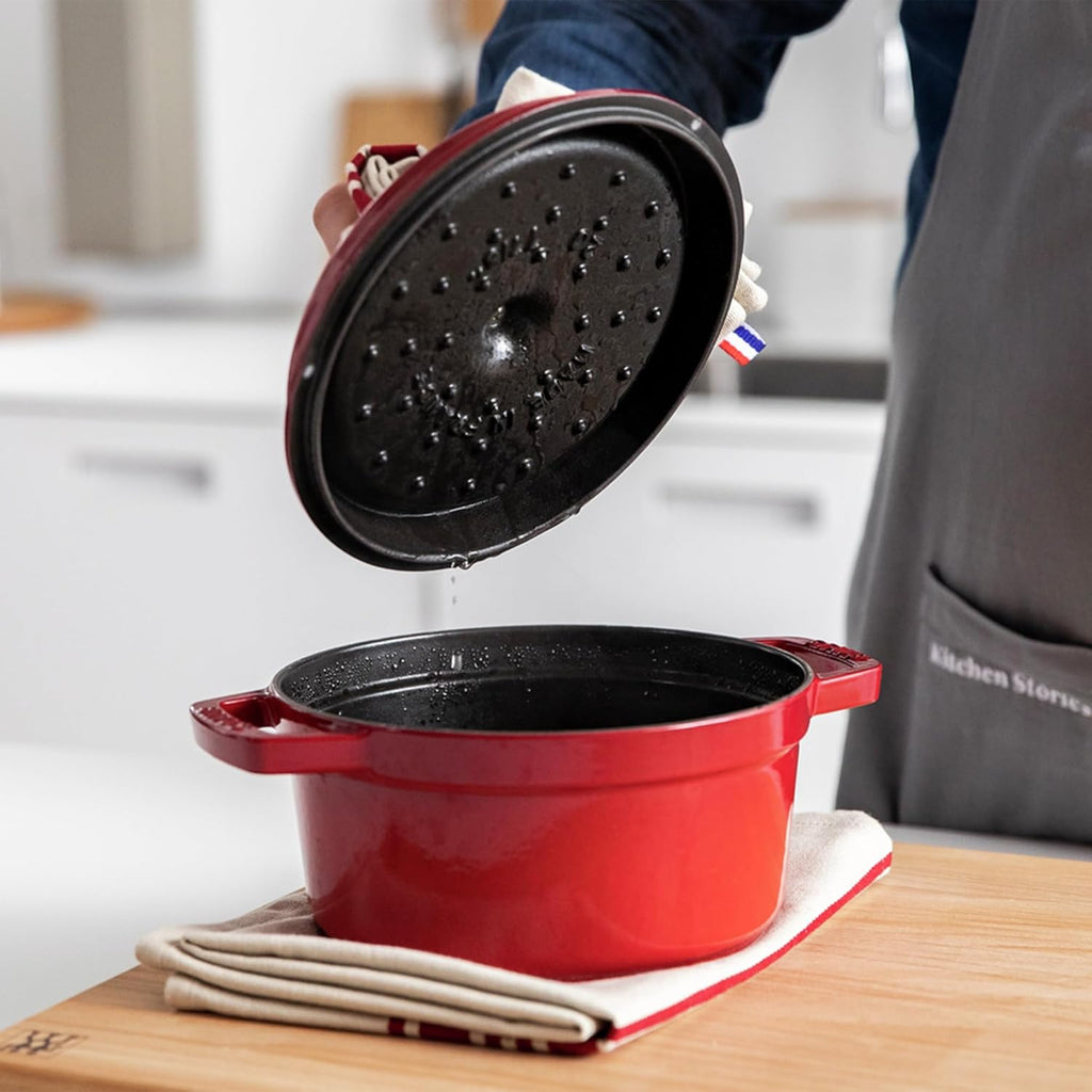 STAUB Cast Iron Dutch Oven 4-qt Round Cocotte, Made in France, Serves 3-4, Cherry
